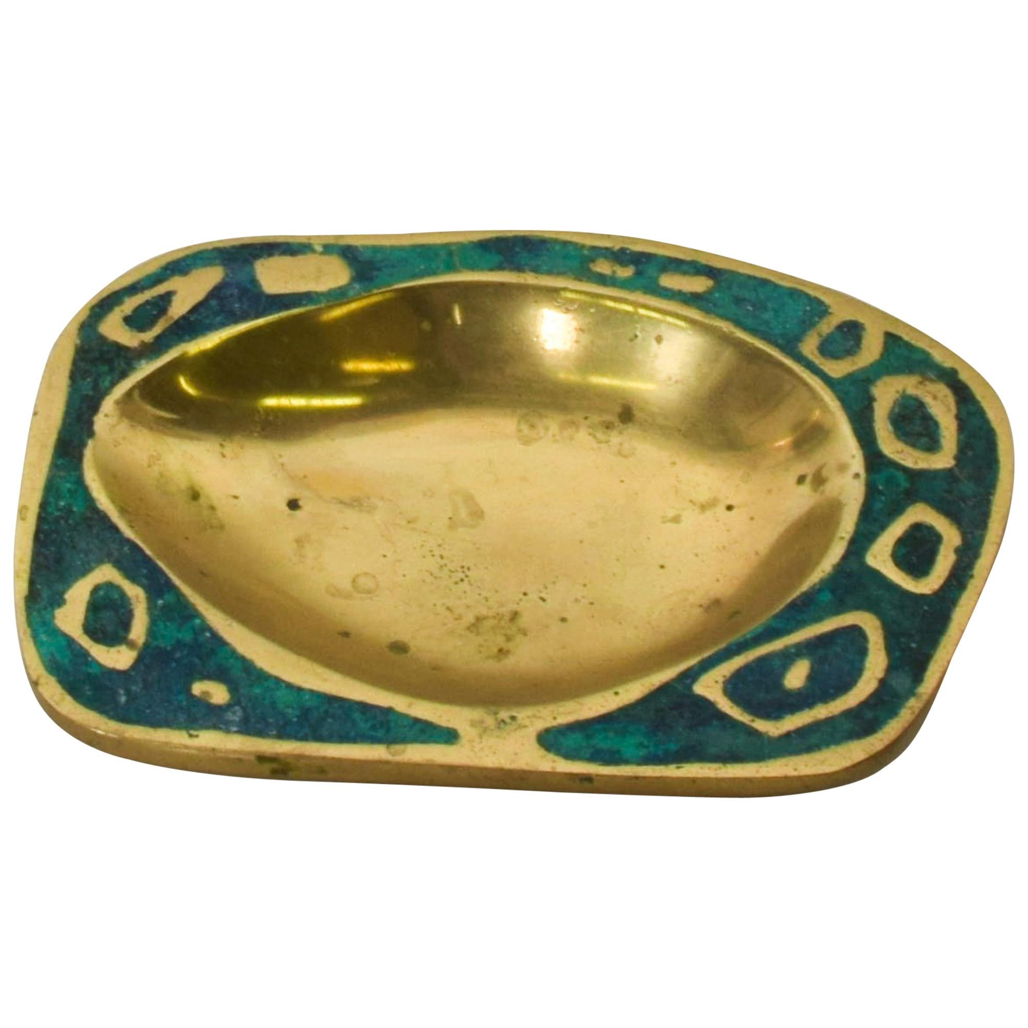 1958 Pepe Mendoza Spectacular Turquoise and Brass Gold Dish Midcentury Modernism