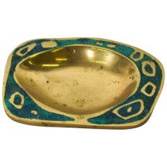 1958 Pepe Mendoza Spectacular Turquoise and Brass Gold Dish Midcentury Modernism