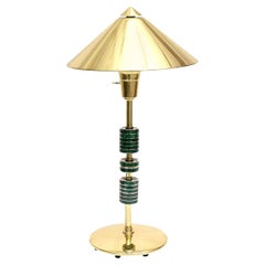 Pepe Mendoza Style Polished Brass, Bronze and Malachite Lamp Mid-Century Modern