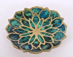 Pepe Mendoza Turquoise Ceramic Inlay and Brass "Lotus" Dish, circa 1950s