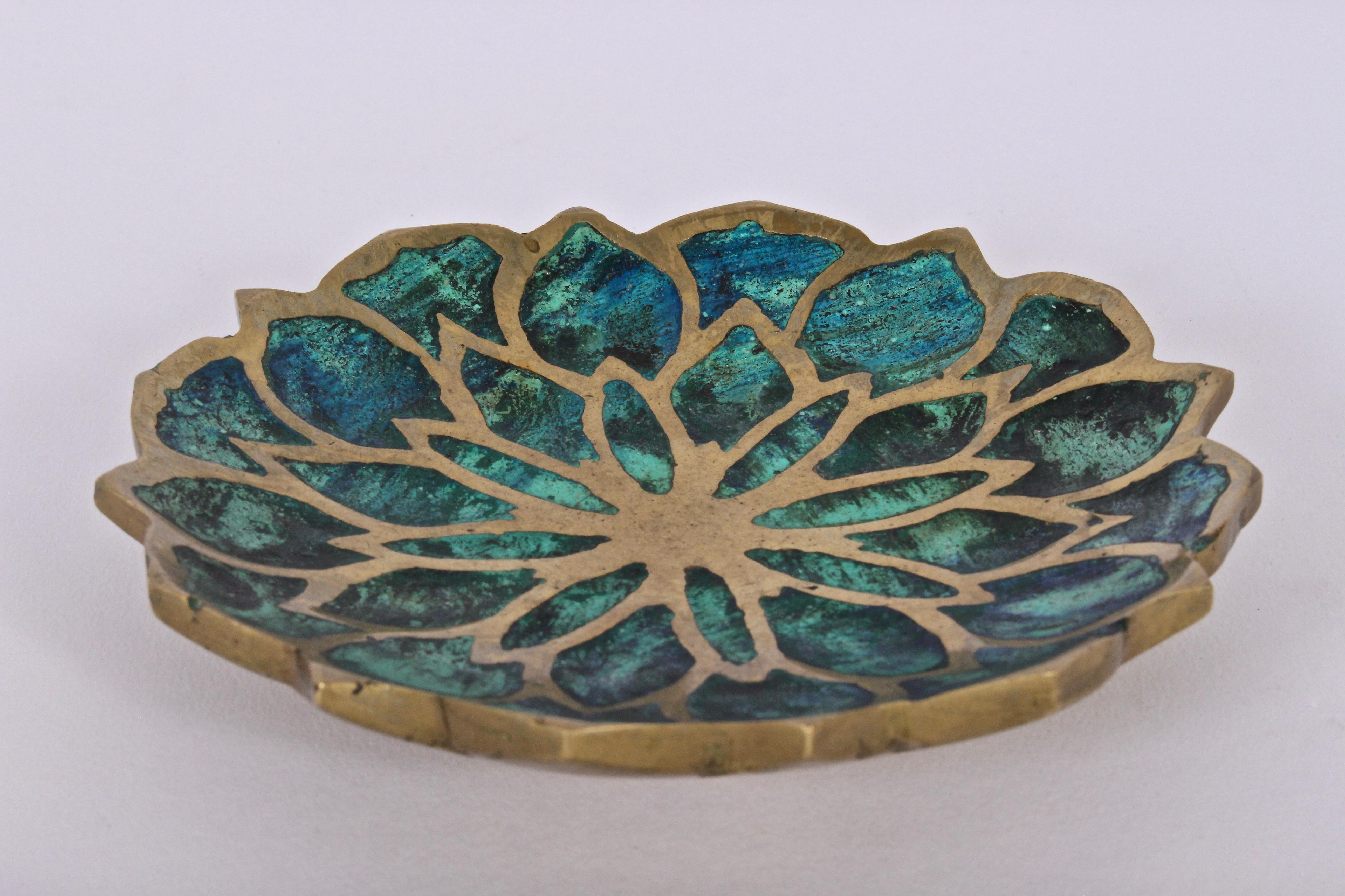 Mid-Century Modern Pepe Mendoza Turquoise Ceramic Inlay and Brass 