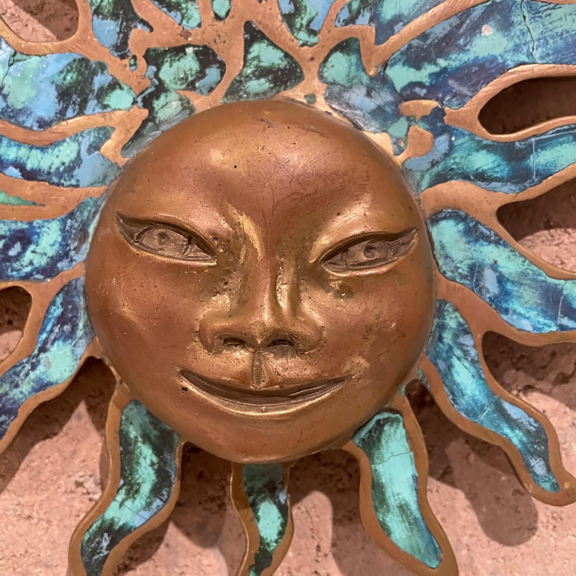 Mid-Century Modern 1958 Pepe Mendoza Wall Art Sun Sculpture Bronze & Turquoise Mexico 