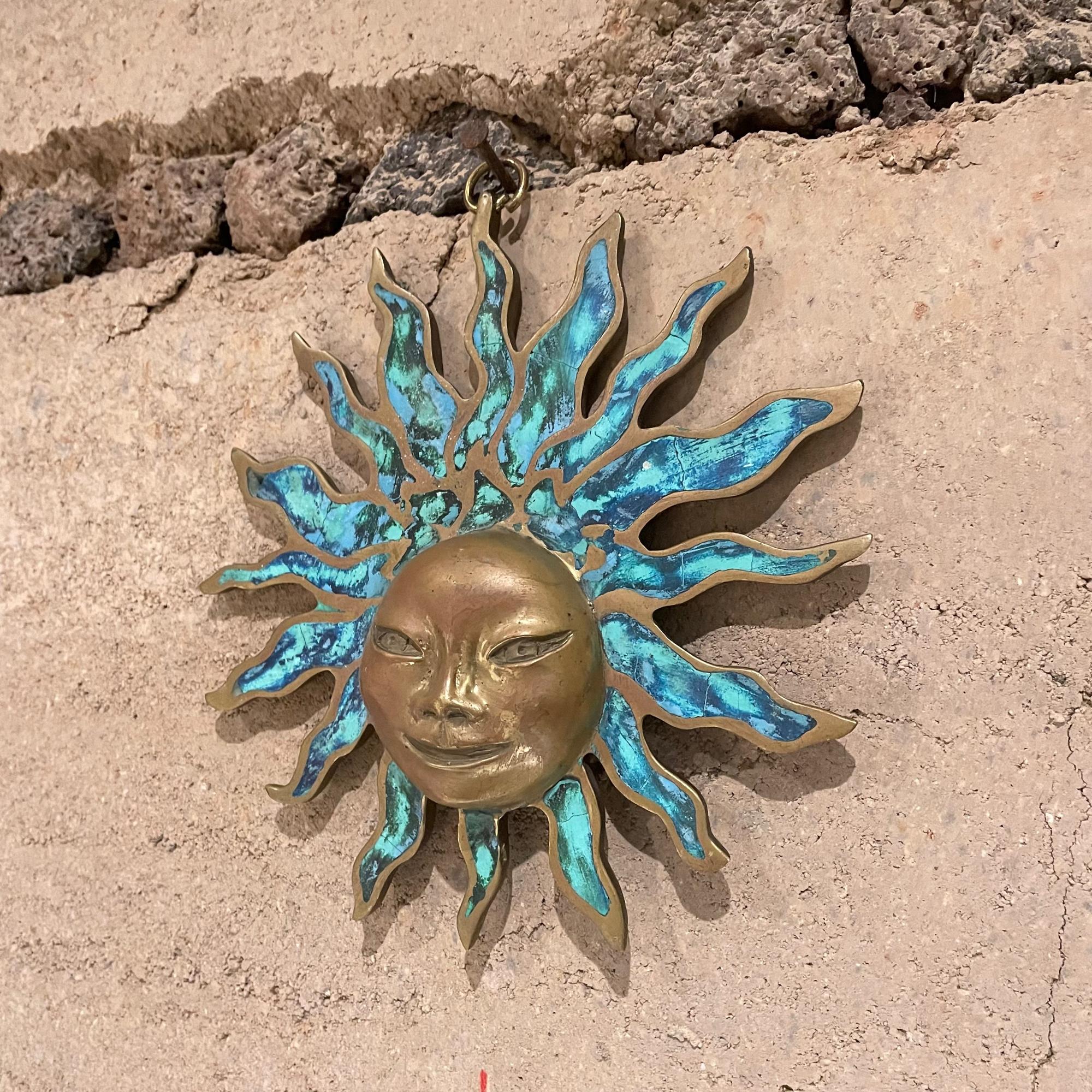 Mexican 1958 Pepe Mendoza Wall Art Sun Sculpture Bronze & Turquoise Mexico 