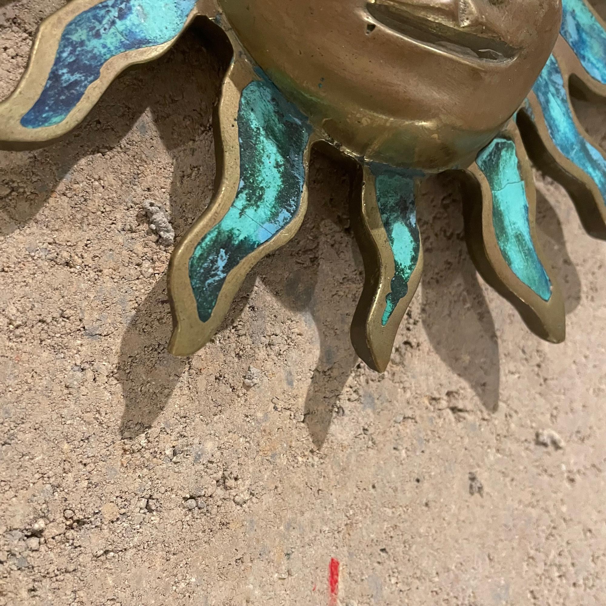 1958 Pepe Mendoza Wall Art Sun Sculpture Bronze & Turquoise Mexico  1