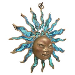 Vintage 1958 Pepe Mendoza Wall Art Sun Sculpture Bronze & Turquoise Mexico