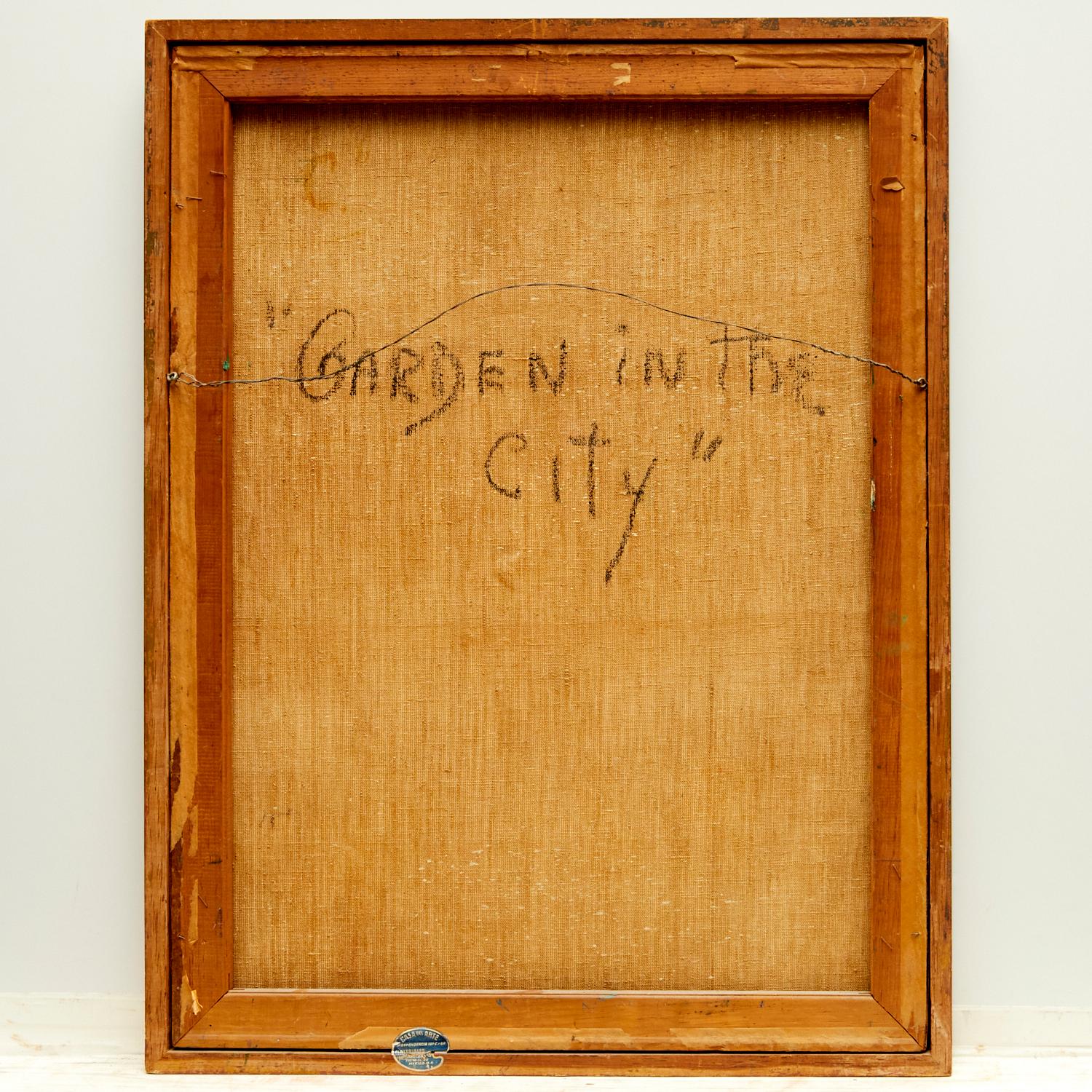 Mid-20th Century Pepe Romero, Framed Oil on Burlap, Garden in the City Signed and Dated 1958 For Sale