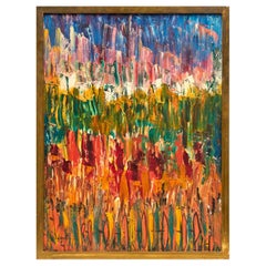 Pepe Romero, Framed Oil on Burlap, Garden in the City Signed and Dated 1958