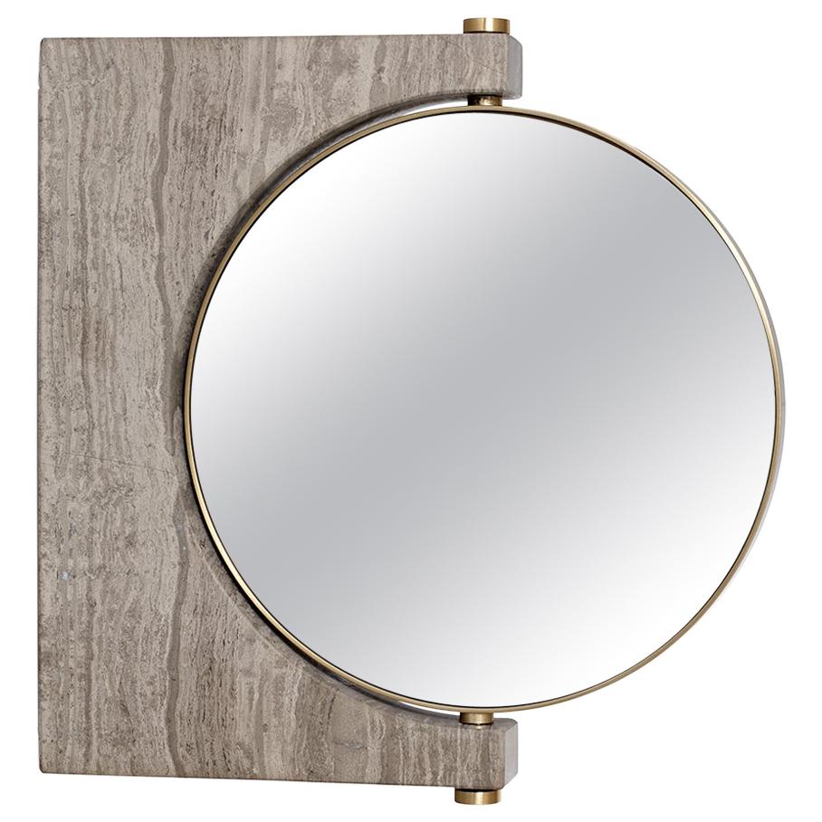 Pepe Wall Marble Mirror, Brass & Honed Brown Marble