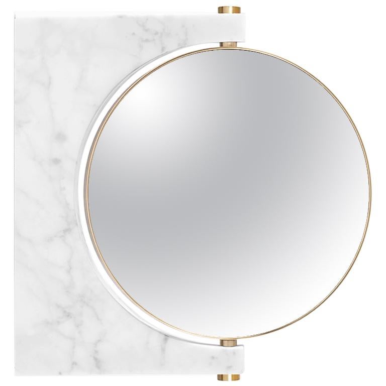 Pepe Wall Marble Mirror, Brass & White Marble