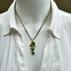 "Peperomia" Pendant in 18K Gold and Green Beryl on Gold & Emerald Bead Necklace
