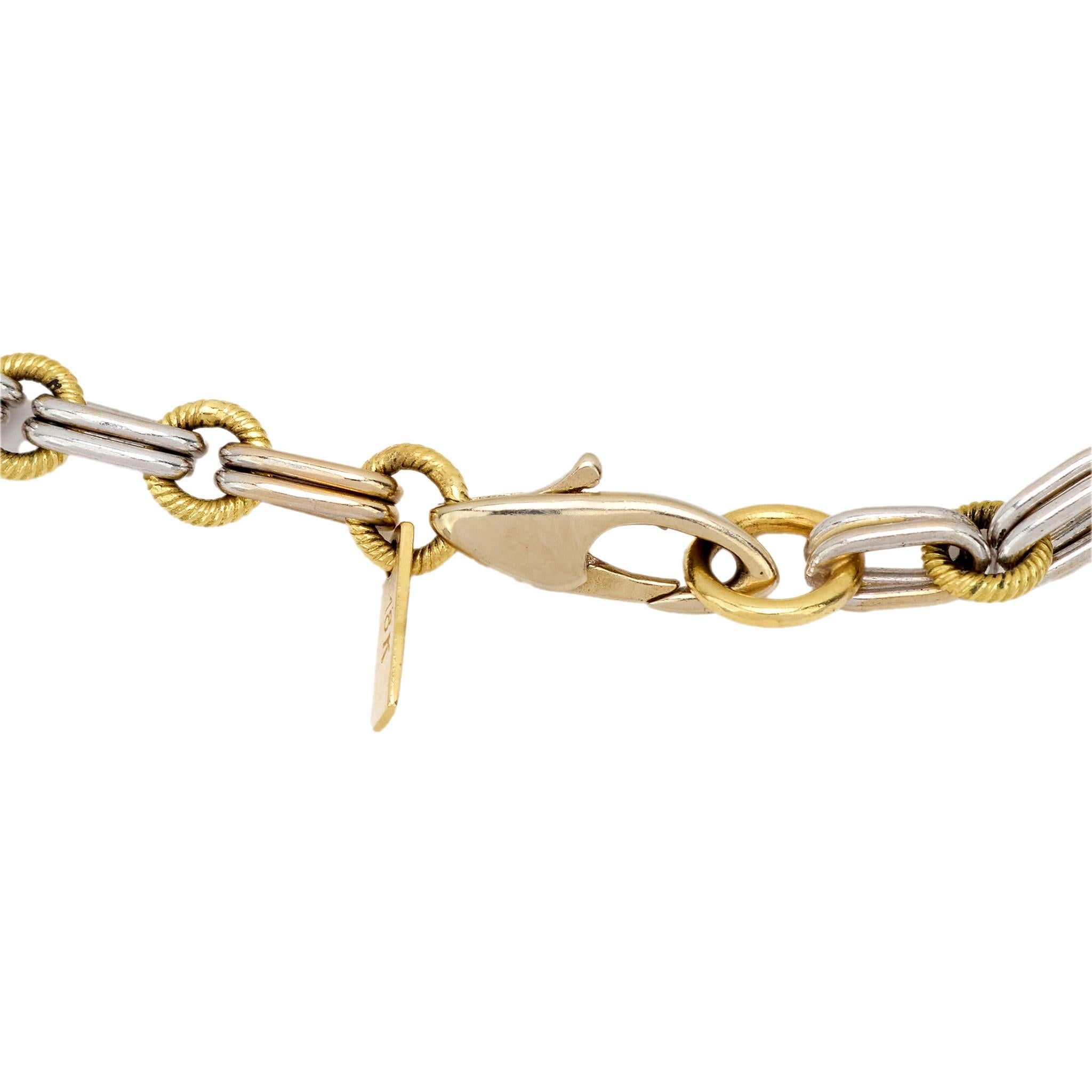 Modern Pepi diamond mixed metal 18k yellow and white gold chain link bracelet