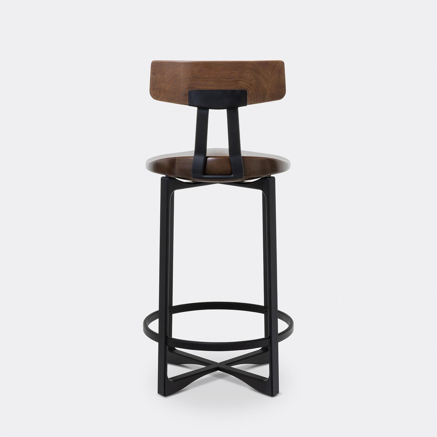 Pepper Counter Stool with Back  Shadow Black Anodized Aluminum In New Condition For Sale In Chicago, IL