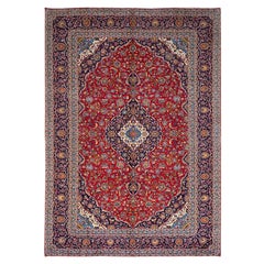 Pepper Red Old Persian Kashan Central Medallion Hand Knotted Soft Wool Clean Rug