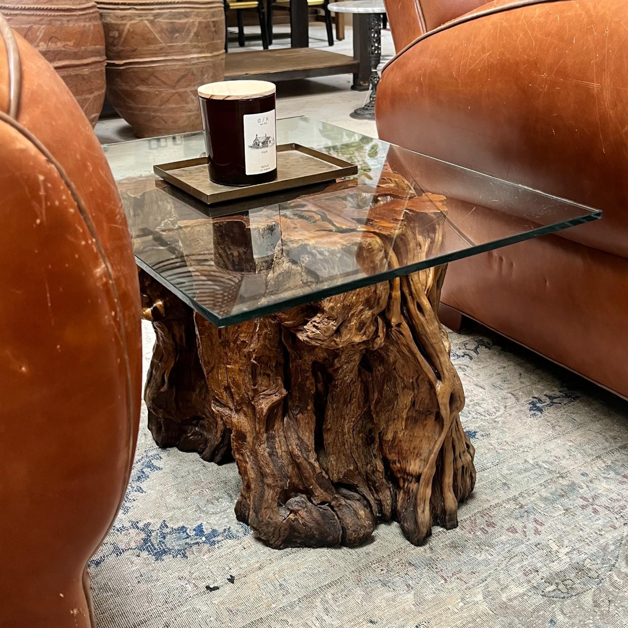 Rustic Pepper Wood Base Accent Table For Sale