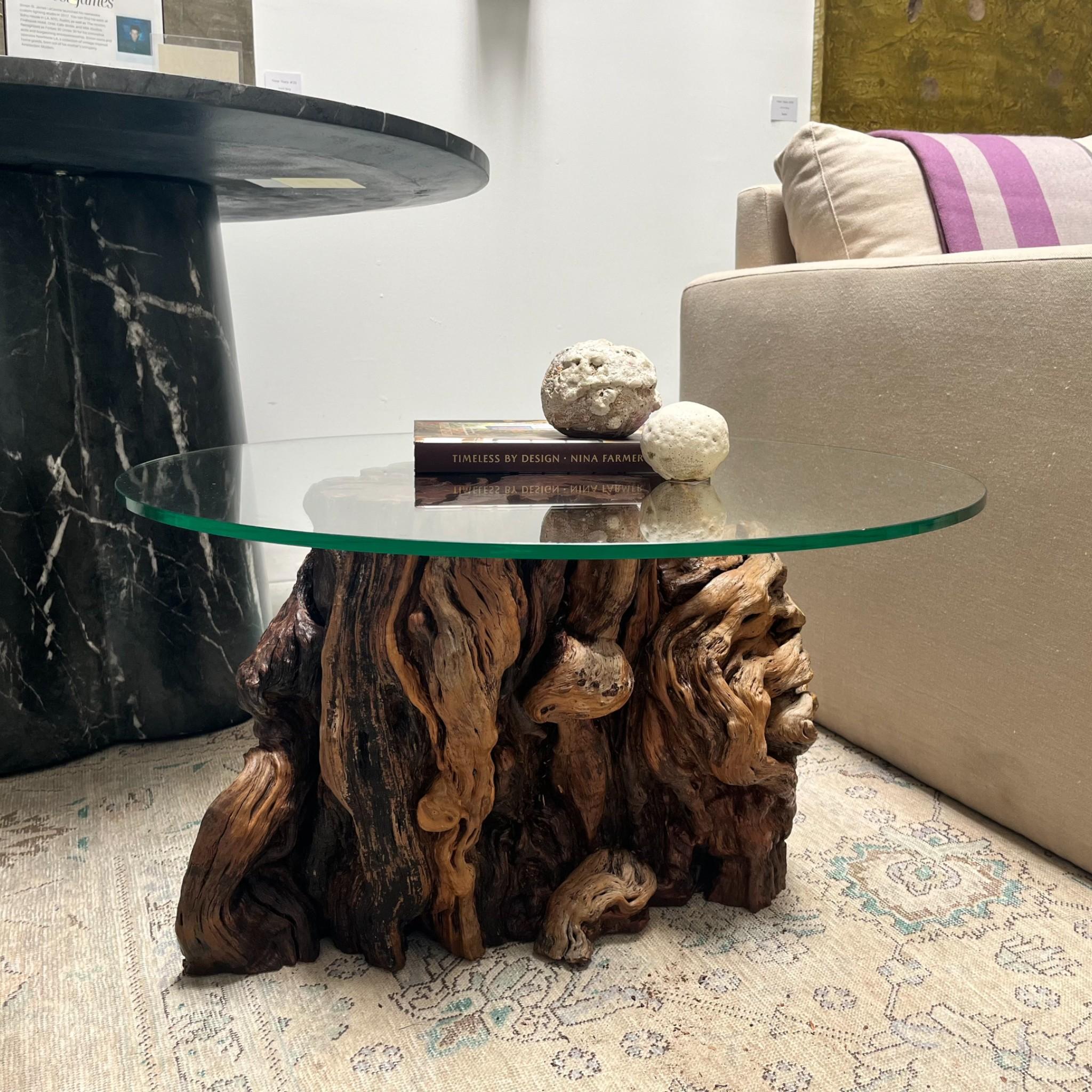 Rustic Pepper Wood Base Coffee Table For Sale