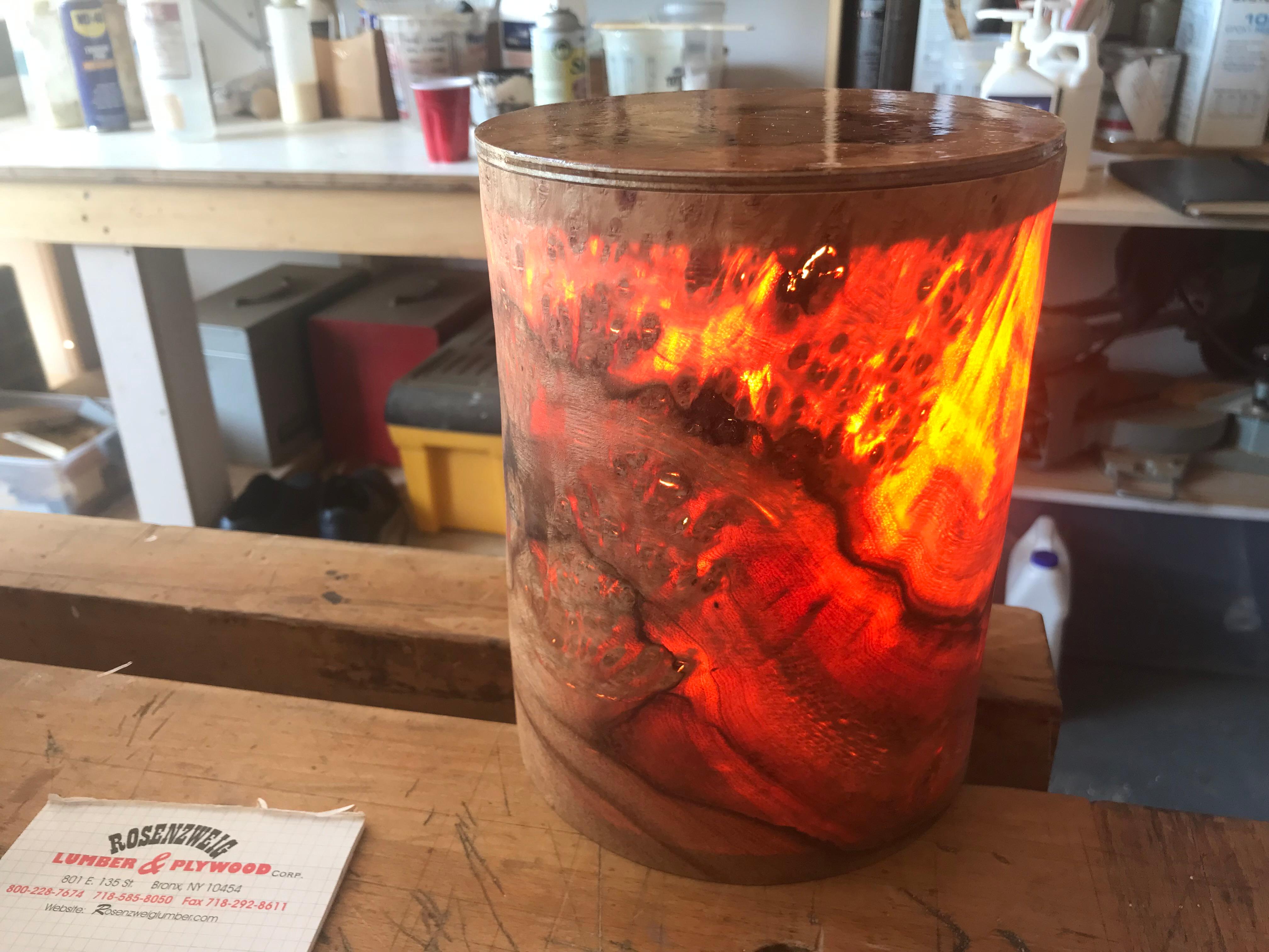 Hand-Crafted Pepperwood Burl Drum Lamp For Sale