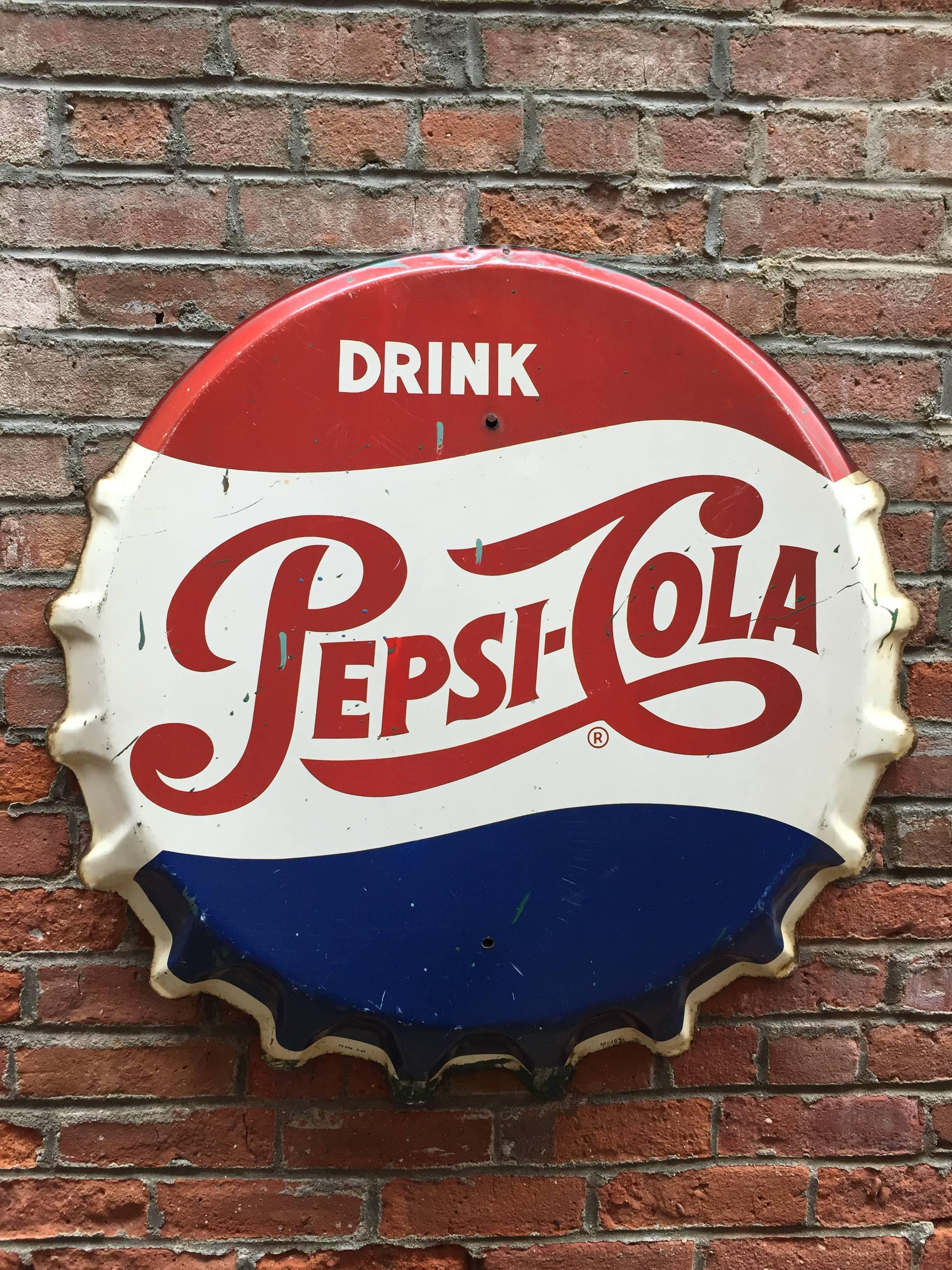 Steel Pepsi Cola Bottle Cap Advertising Sign