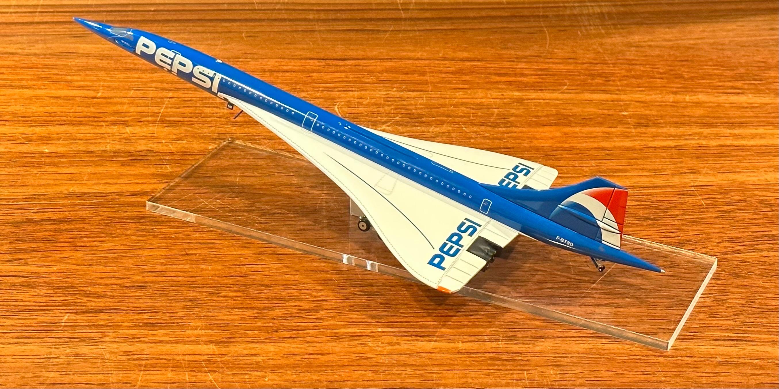 Pepsi Logoed Concorde Jetliner Desk Model on Lucite Base 4
