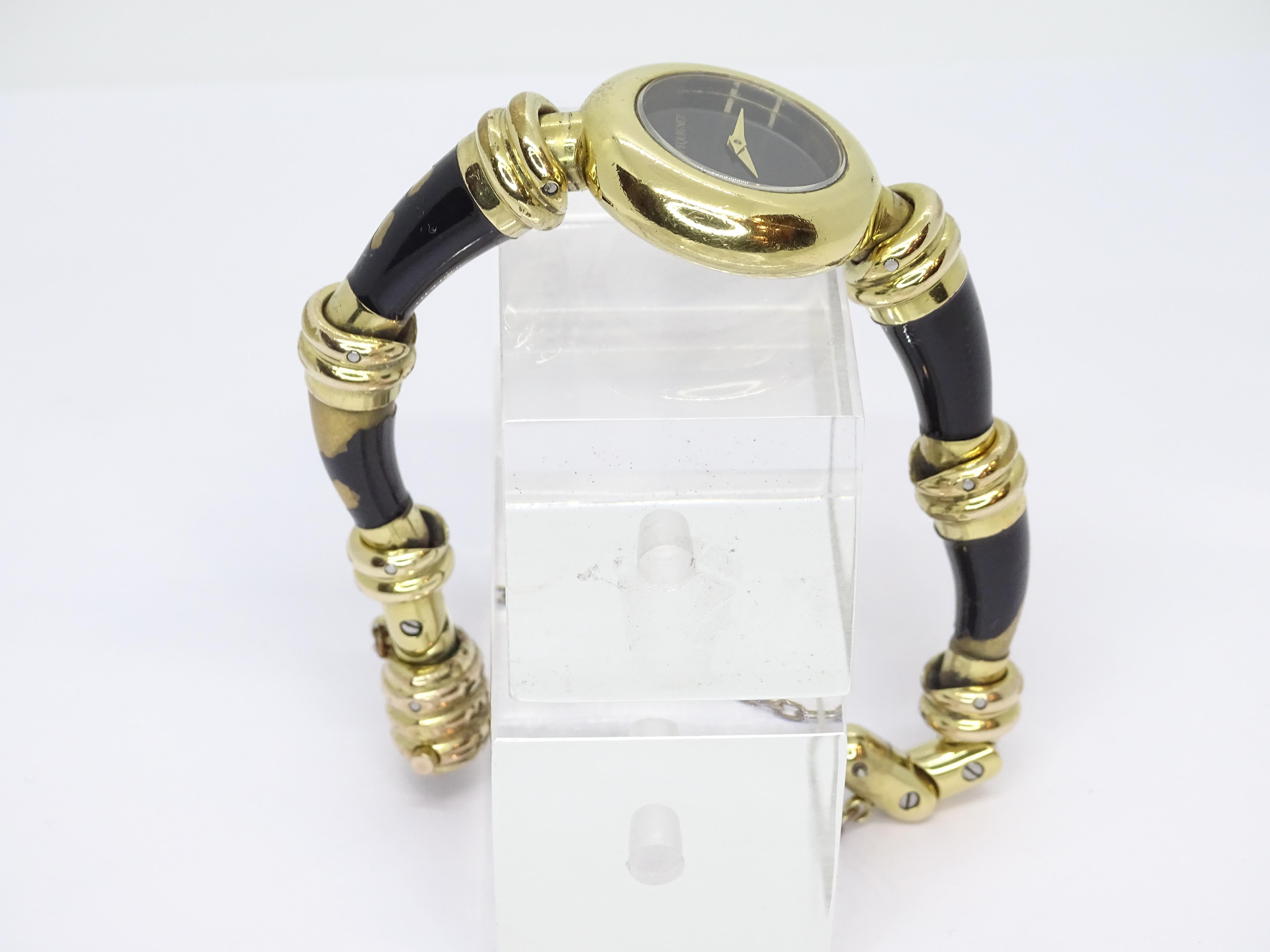 Pequignet French gold-plated Black quartz wristwatch, vintage For Sale 8