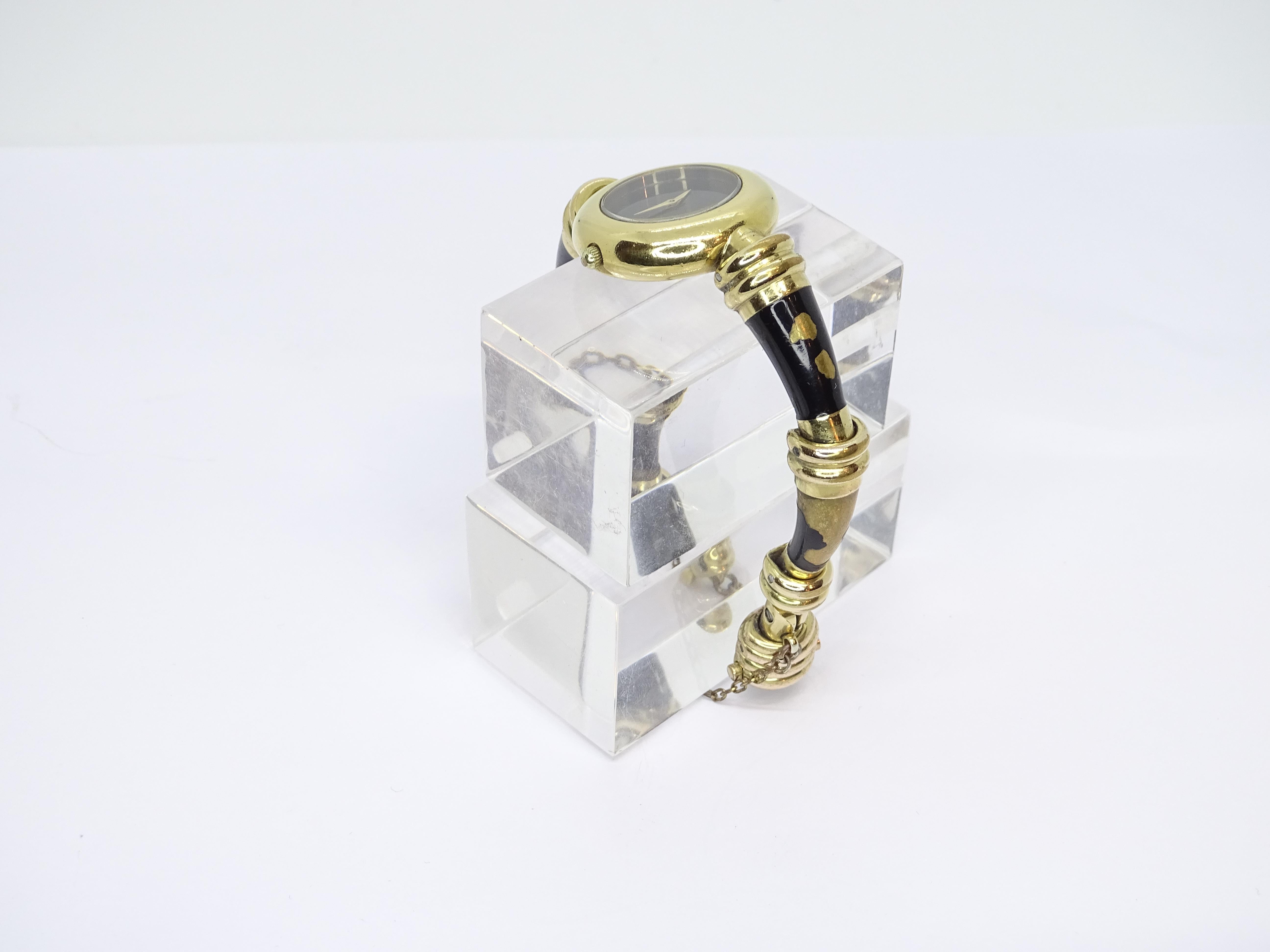 Pequignet French gold-plated Black quartz wristwatch, vintage For Sale 11