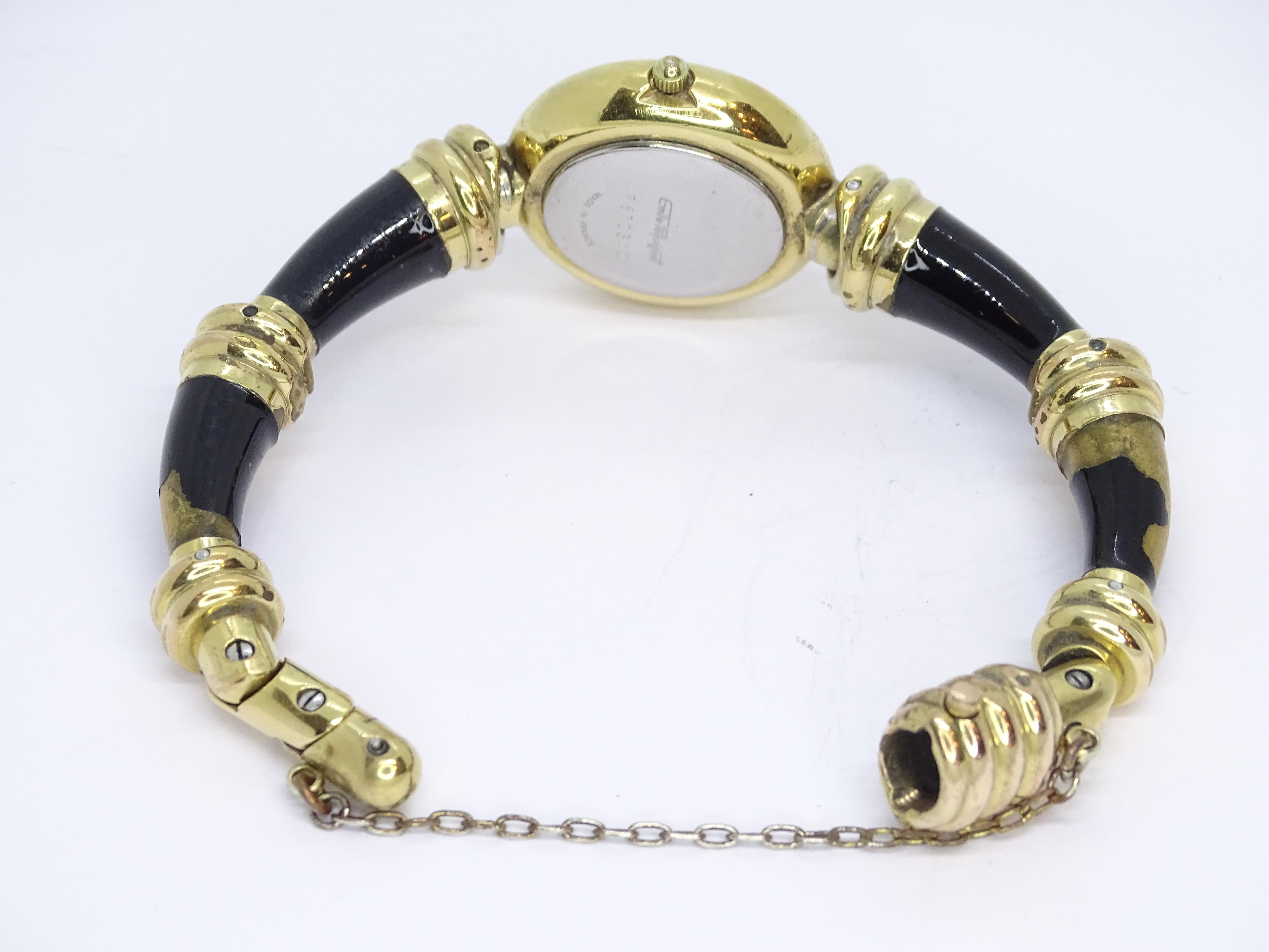 Pequignet French gold-plated Black quartz wristwatch, vintage For Sale 15