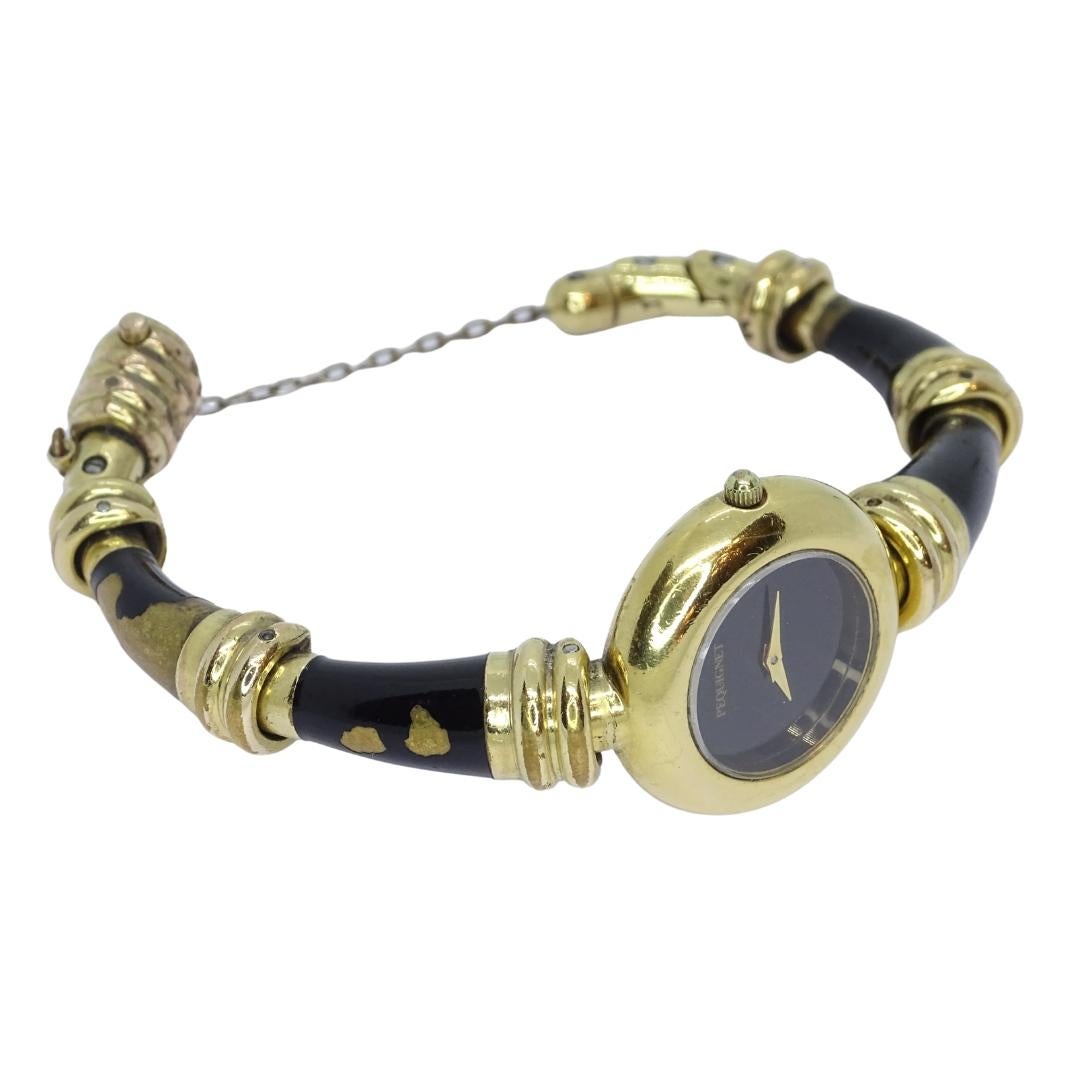 Art Nouveau Pequignet French gold-plated Black quartz wristwatch, vintage For Sale