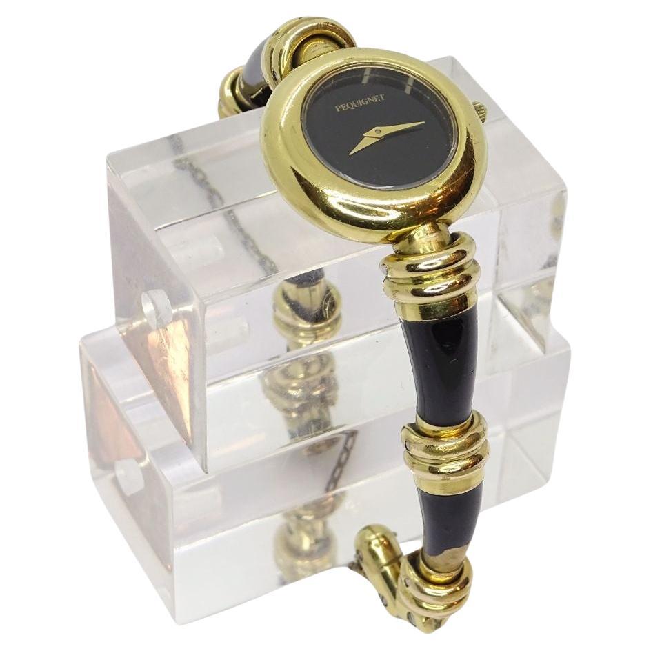 Pequignet French gold-plated Black quartz wristwatch, vintage