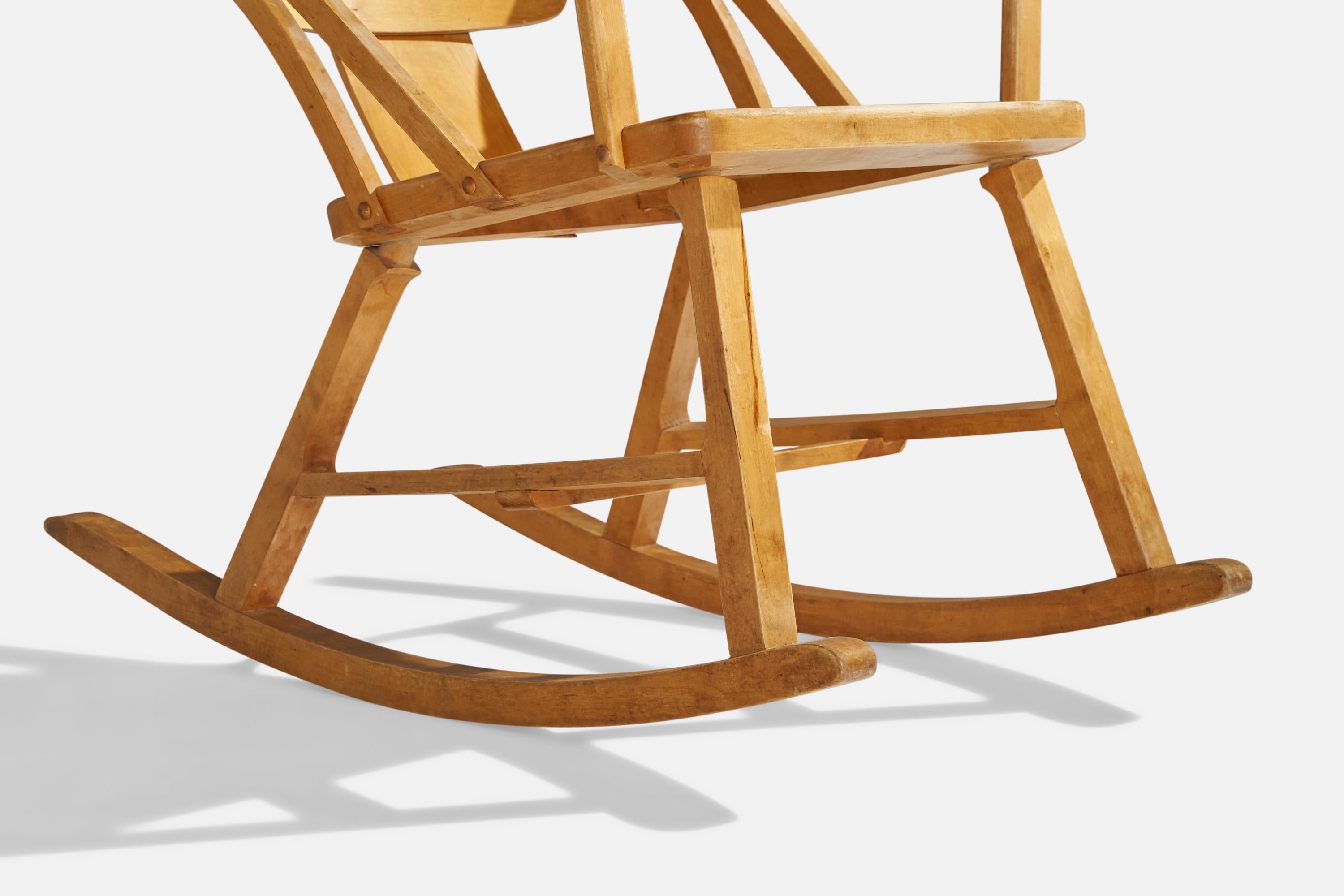 Scandinavian Modern Per Aaslid, Rocking Chair, Birch, Norway, 1950s For Sale