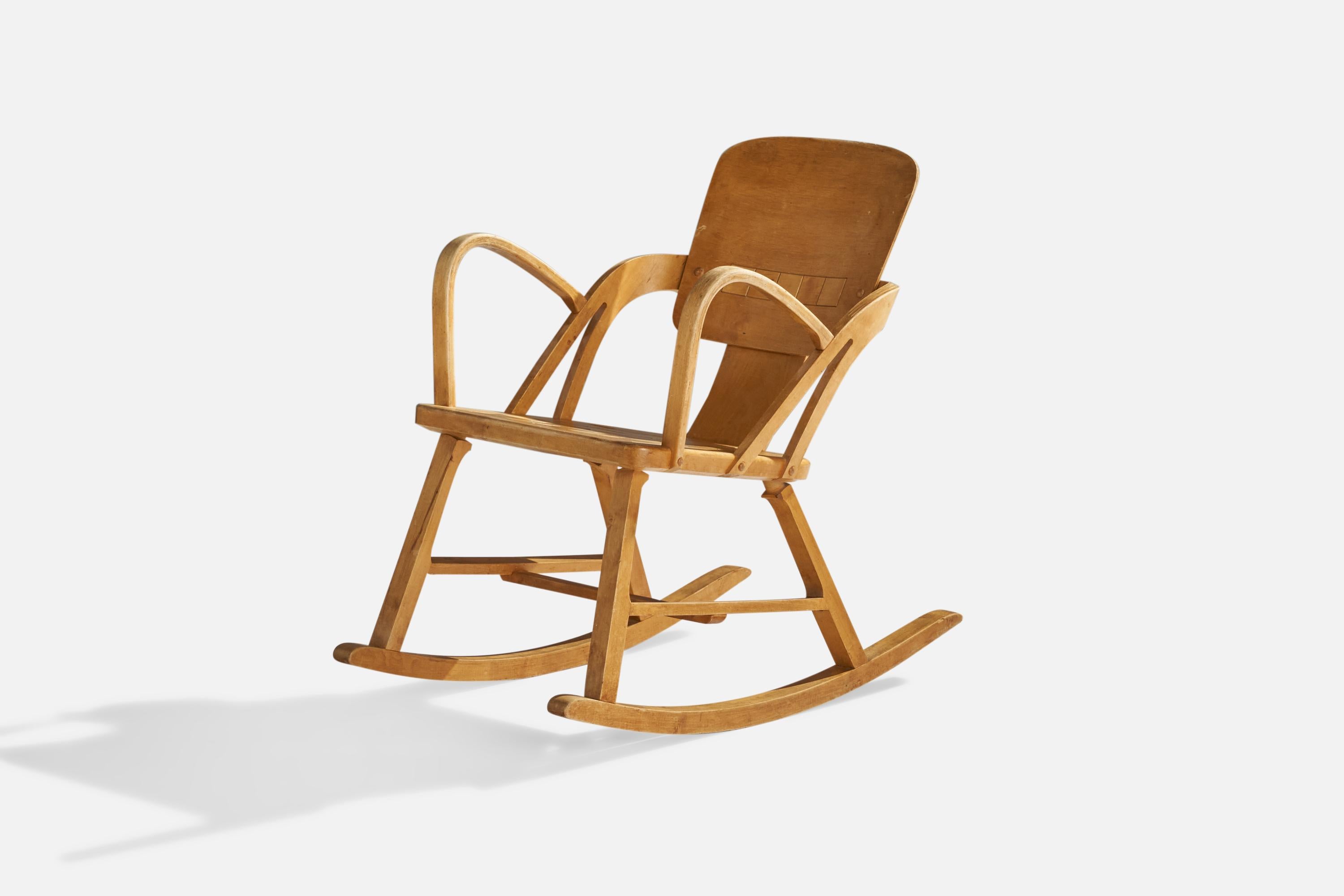 Milieu du XXe siècle Per Aaslid, chaise à bascule, bouleau, Norvège, années 1950 en vente