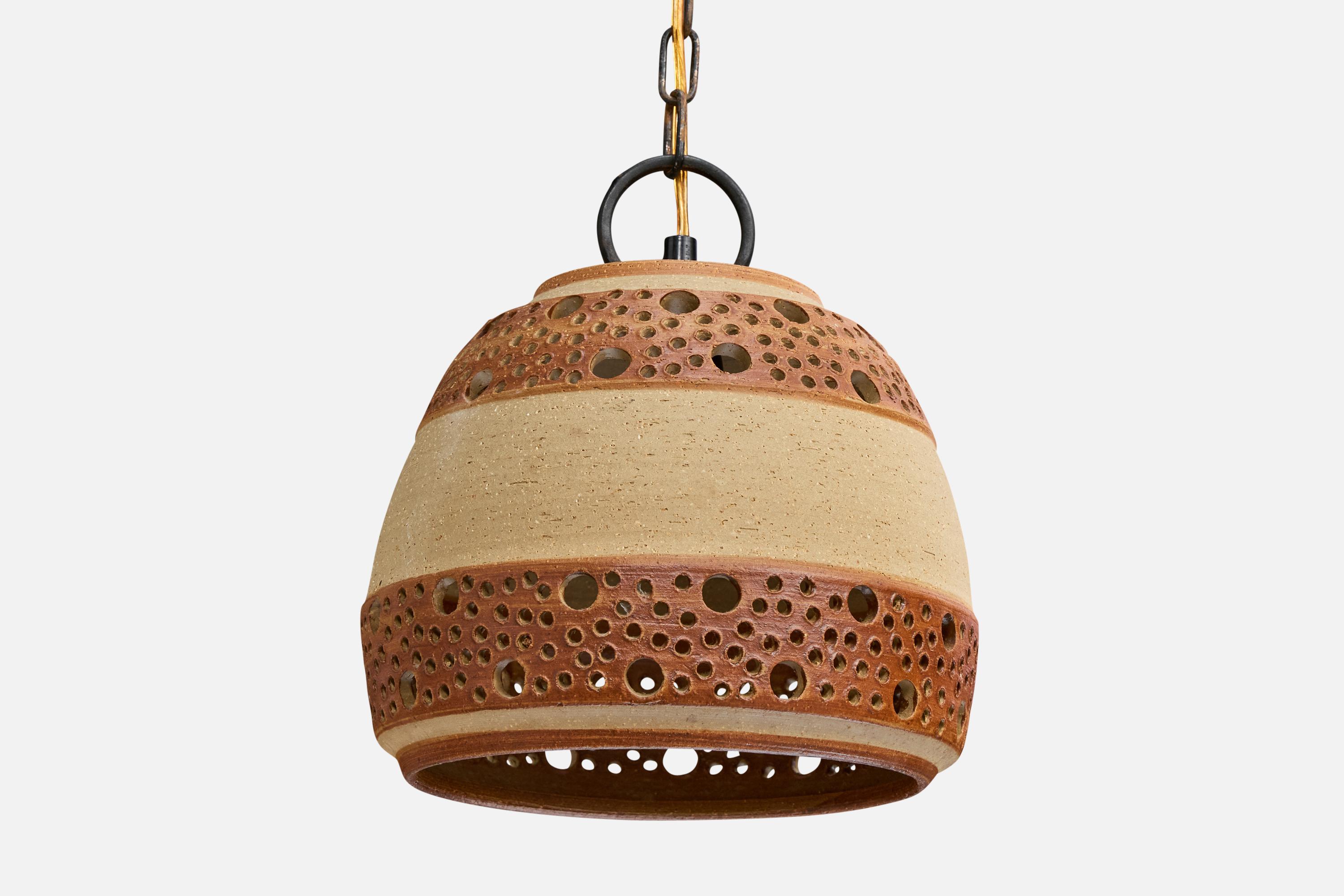 Per Bovin, Lámpara colgante, Gres, Metal, Dinamarca, 1970s en Bueno estado para la venta en High Point, NC