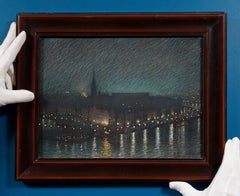 Per Collijn Stockholm Night View Slussen Gamla Stan Pastel c.1920