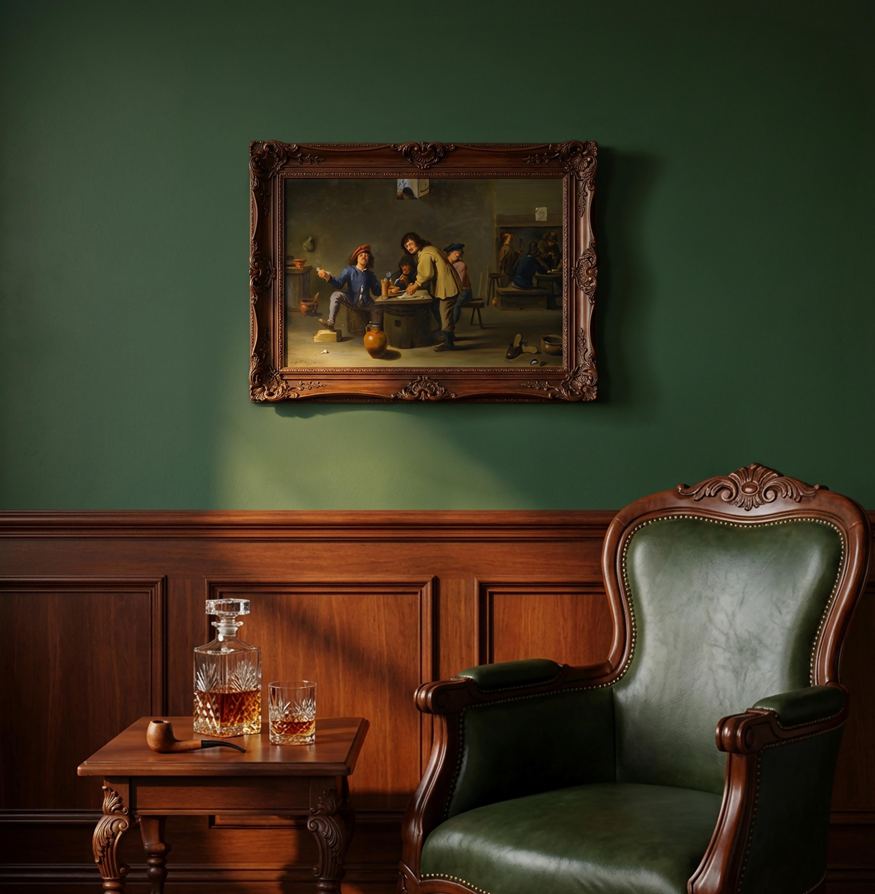 Anfang 1900 flämischen Stil Ölgemälde nach David Teniers Taverne Szene signiert im Angebot 8