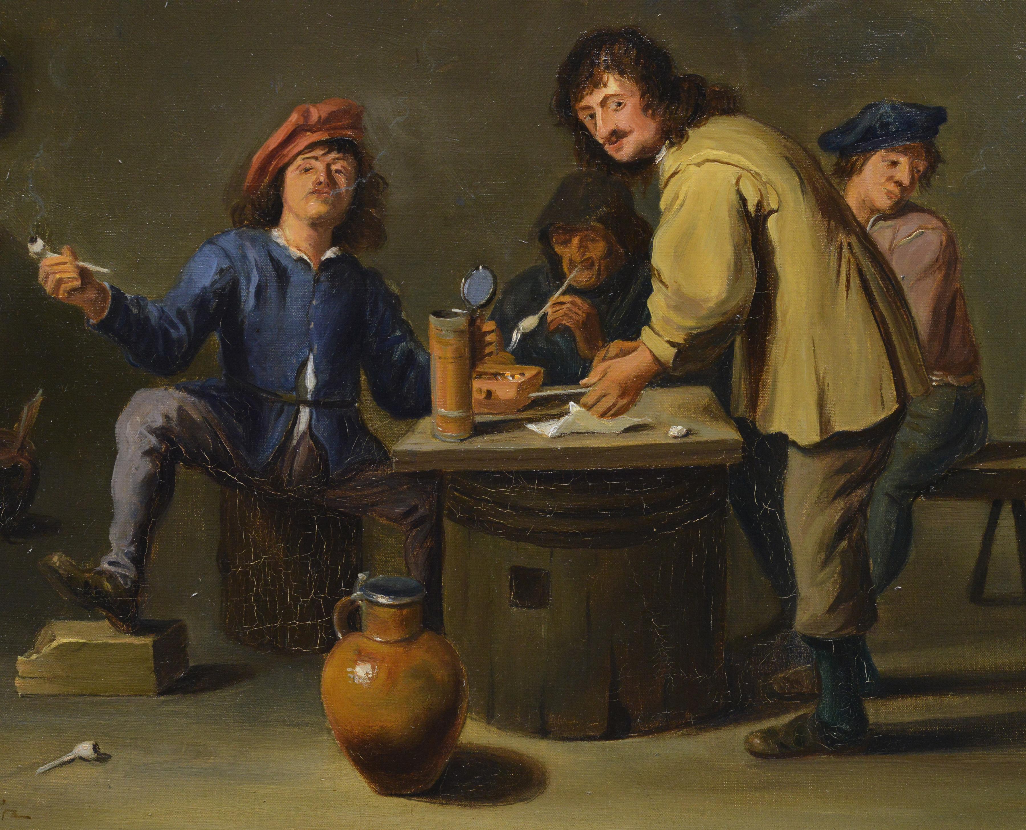 Anfang 1900 flämischen Stil Ölgemälde nach David Teniers Taverne Szene signiert (Niederländische Schule), Painting, von Per Collijn