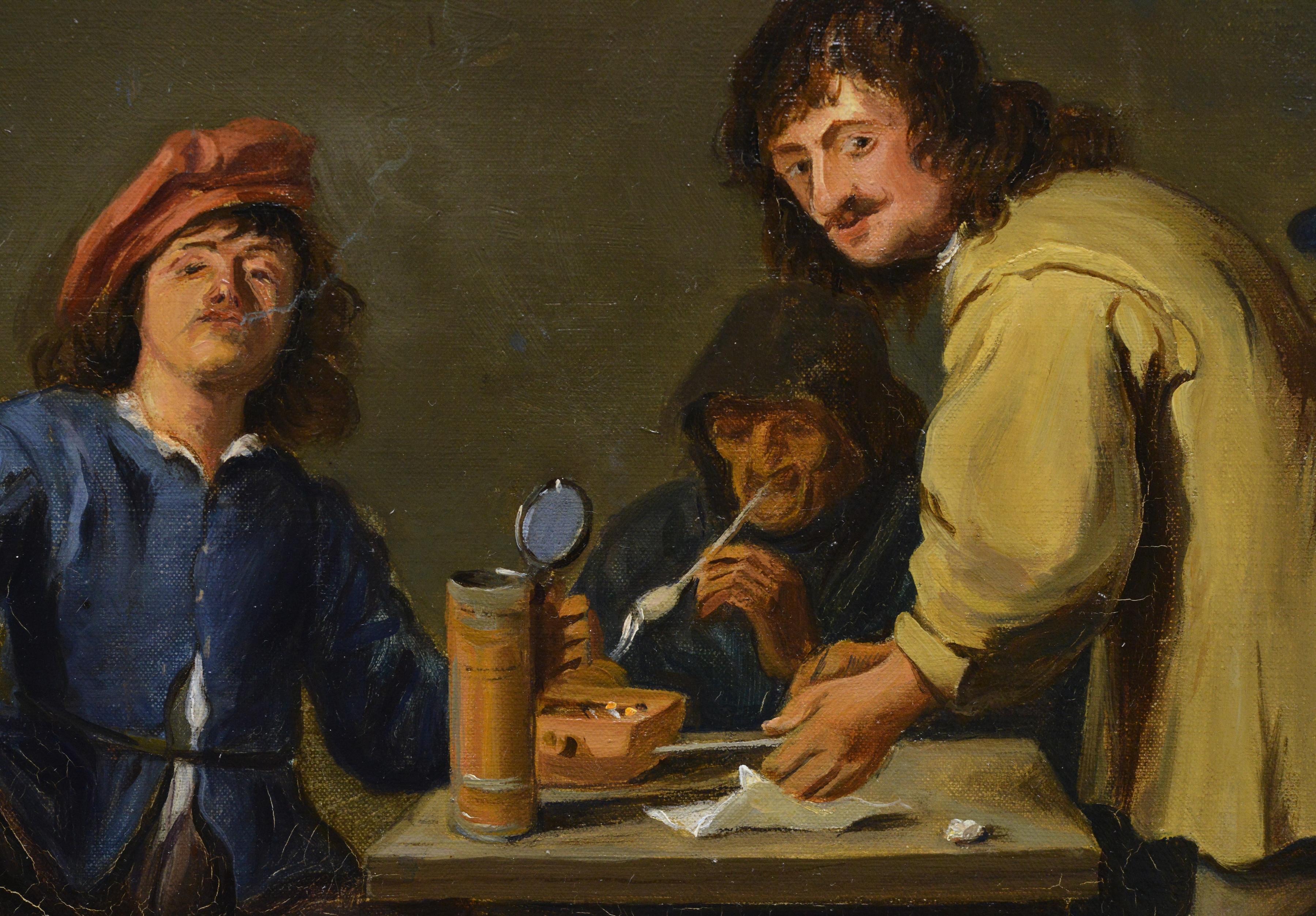 Anfang 1900 flämischen Stil Ölgemälde nach David Teniers Taverne Szene signiert (Braun), Portrait Painting, von Per Collijn