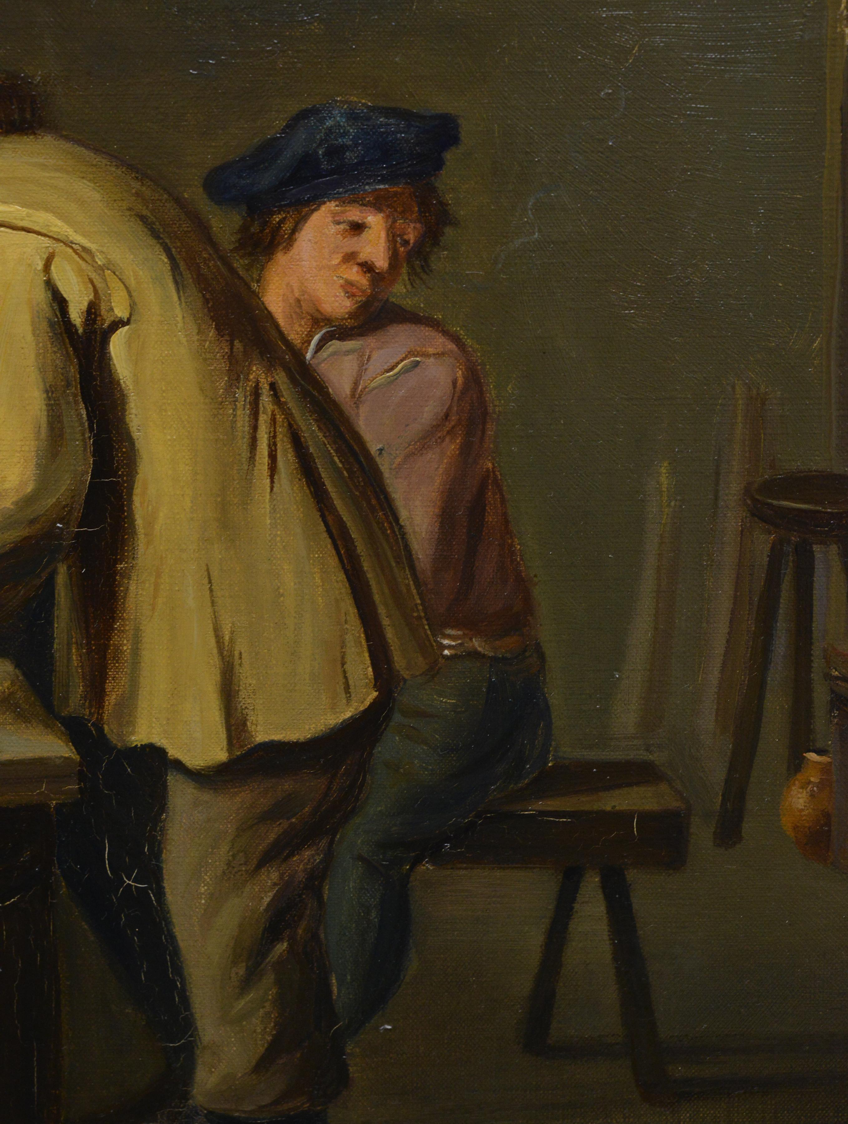 Anfang 1900 flämischen Stil Ölgemälde nach David Teniers Taverne Szene signiert im Angebot 1