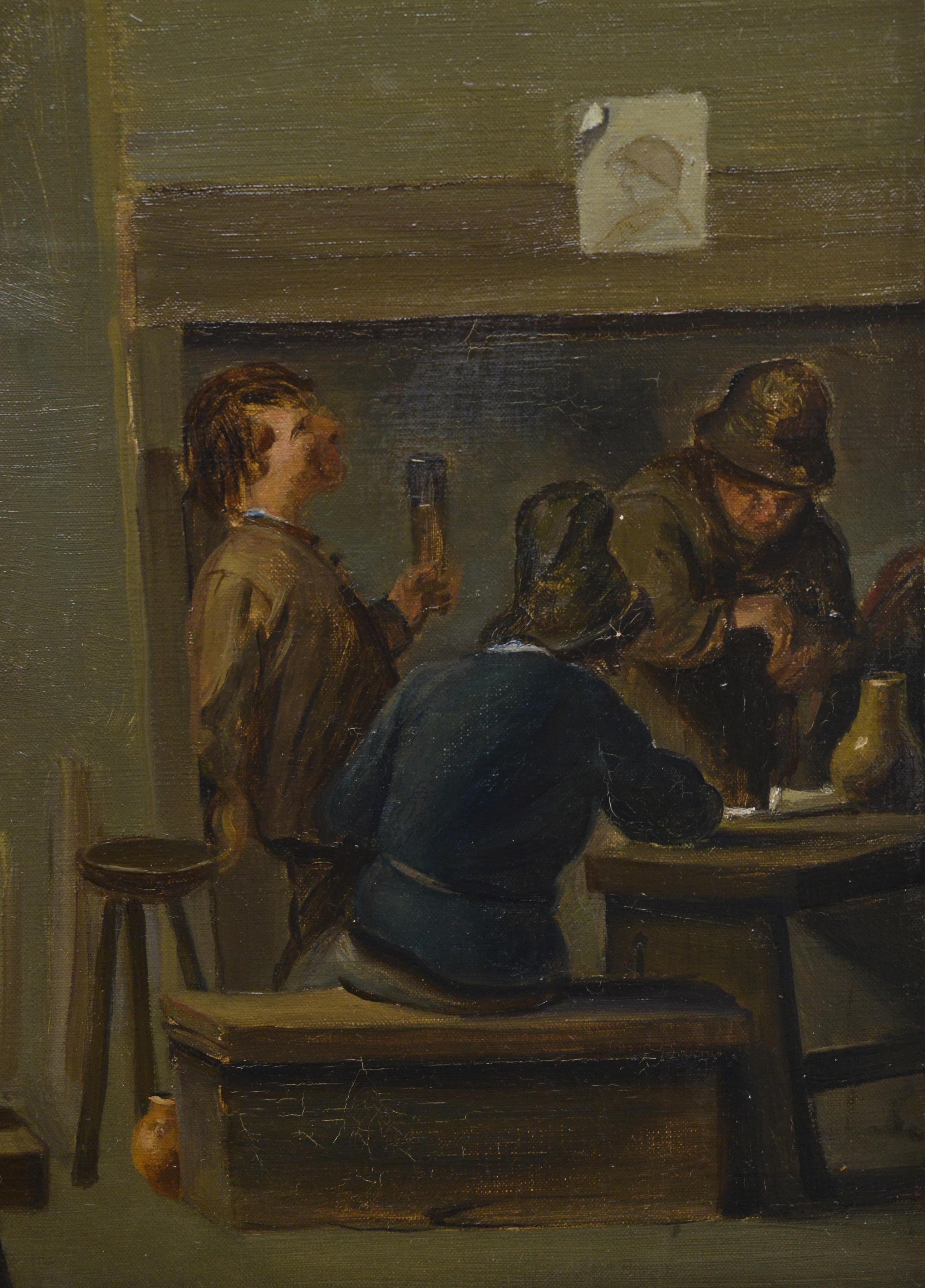 Anfang 1900 flämischen Stil Ölgemälde nach David Teniers Taverne Szene signiert im Angebot 2