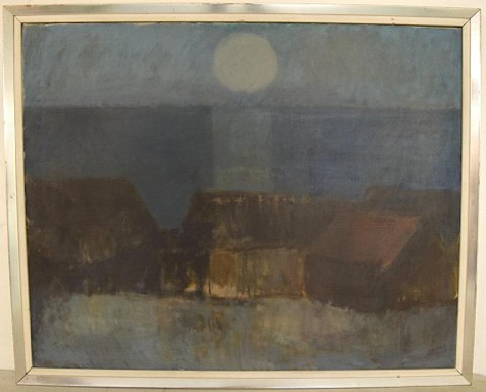 Per Damm (b.1929), Danish painter. Modernist landscape with houses and the sea. Dated 1962.
In very good condition.
Signed.
Canvas measures: 98 x 78 cm.
The frame measures: 3.5 cm.
