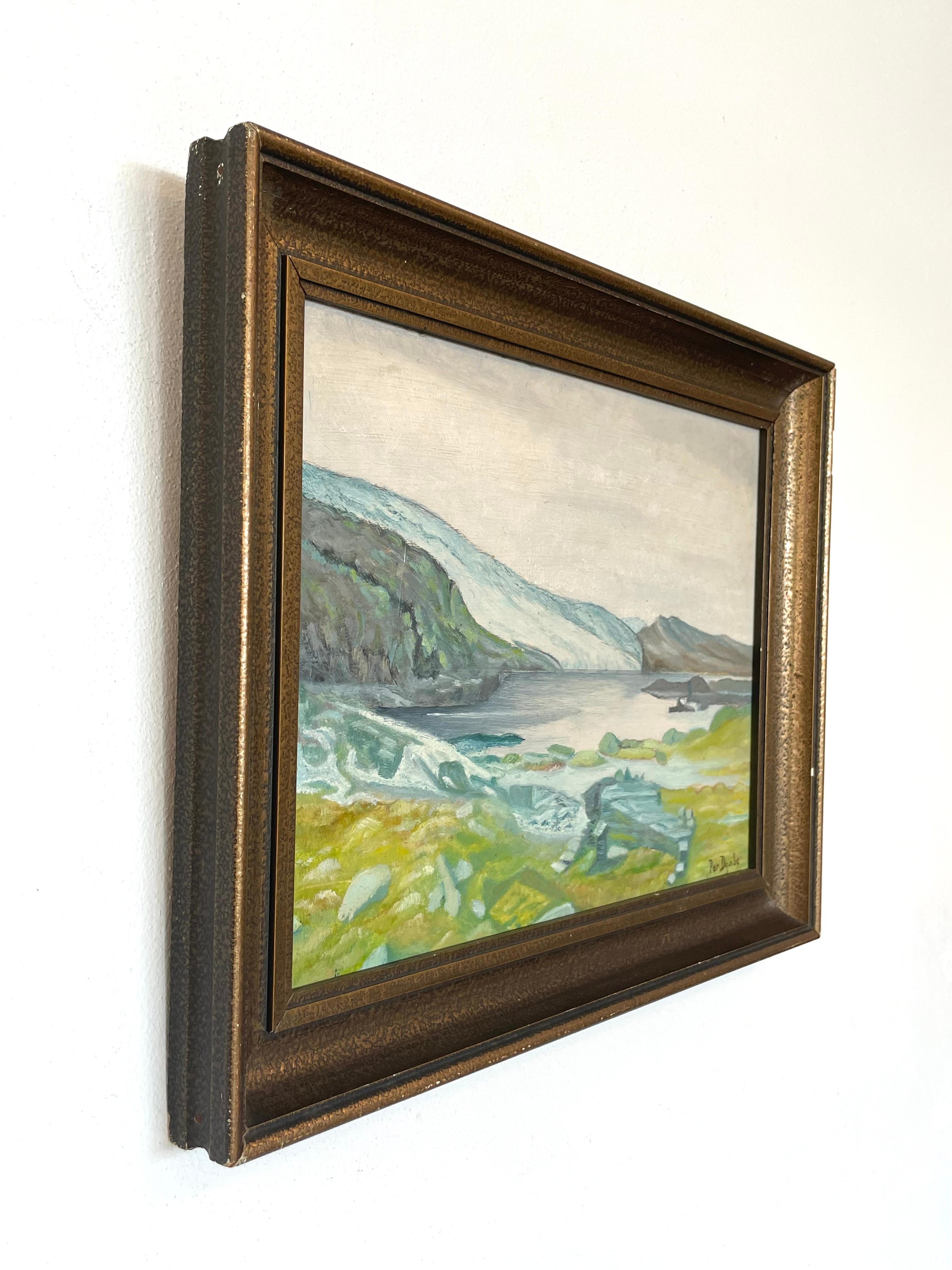 Per Dymbe vintage norwegischen Mitte des Jahrhunderts moderne Ölgemälde der Küstenlandschaft im Angebot 2