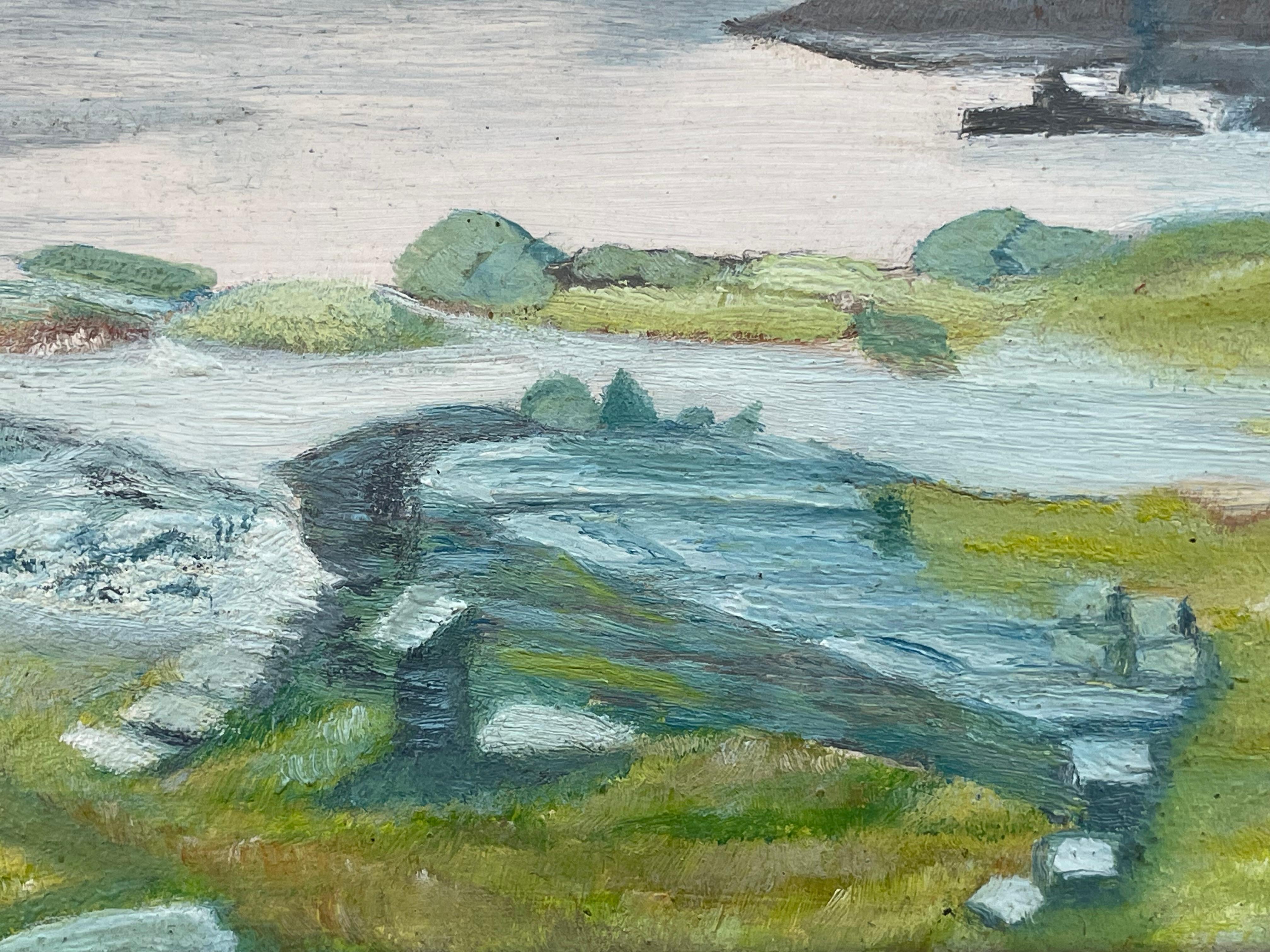 Per Dymbe vintage norwegischen Mitte des Jahrhunderts moderne Ölgemälde der Küstenlandschaft (Holz) im Angebot