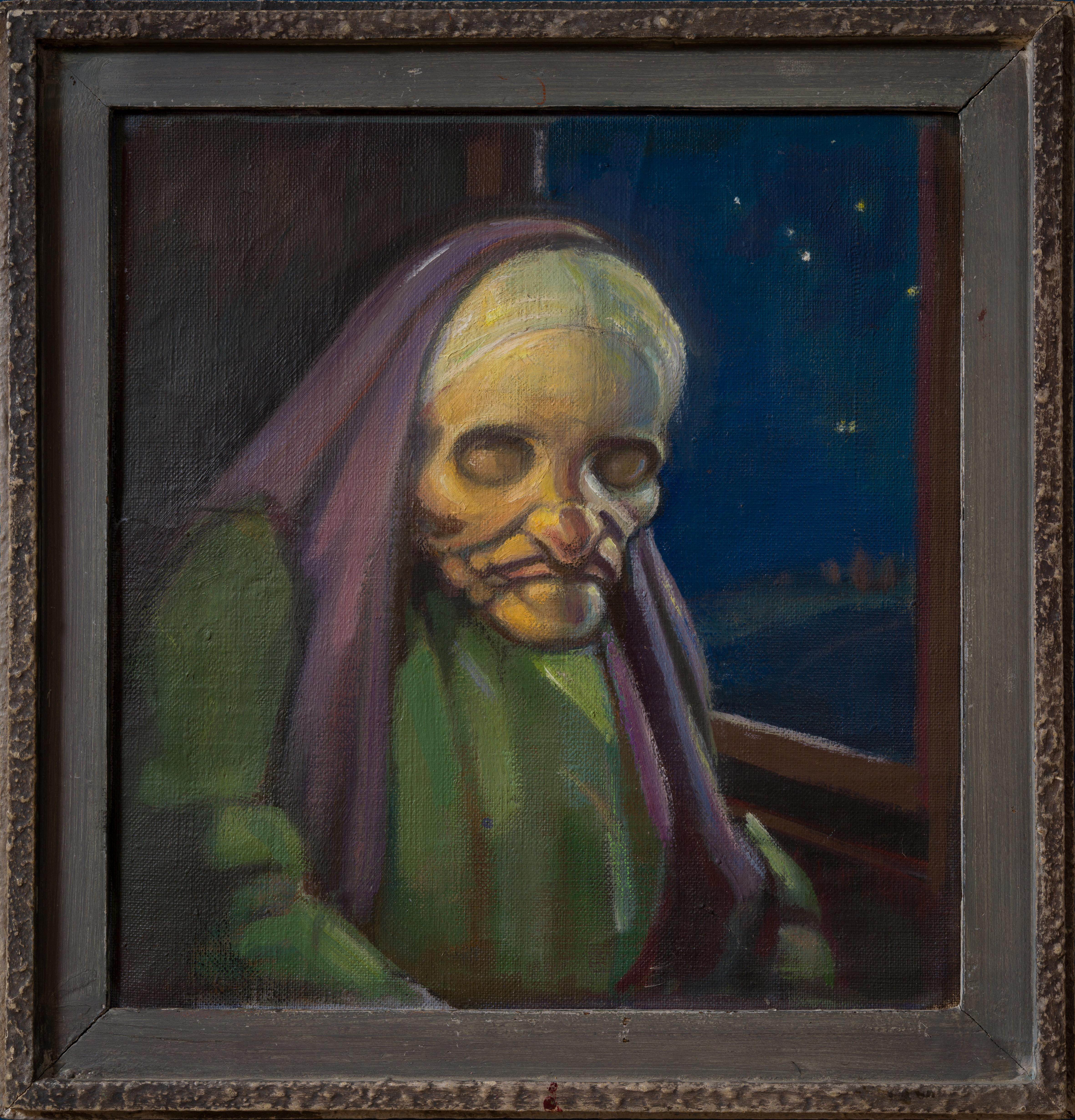 Portrait Painting Per Fischer - « Le clair de lune au-delà des lampes à kérosène dans le compartiment du train », 1907
