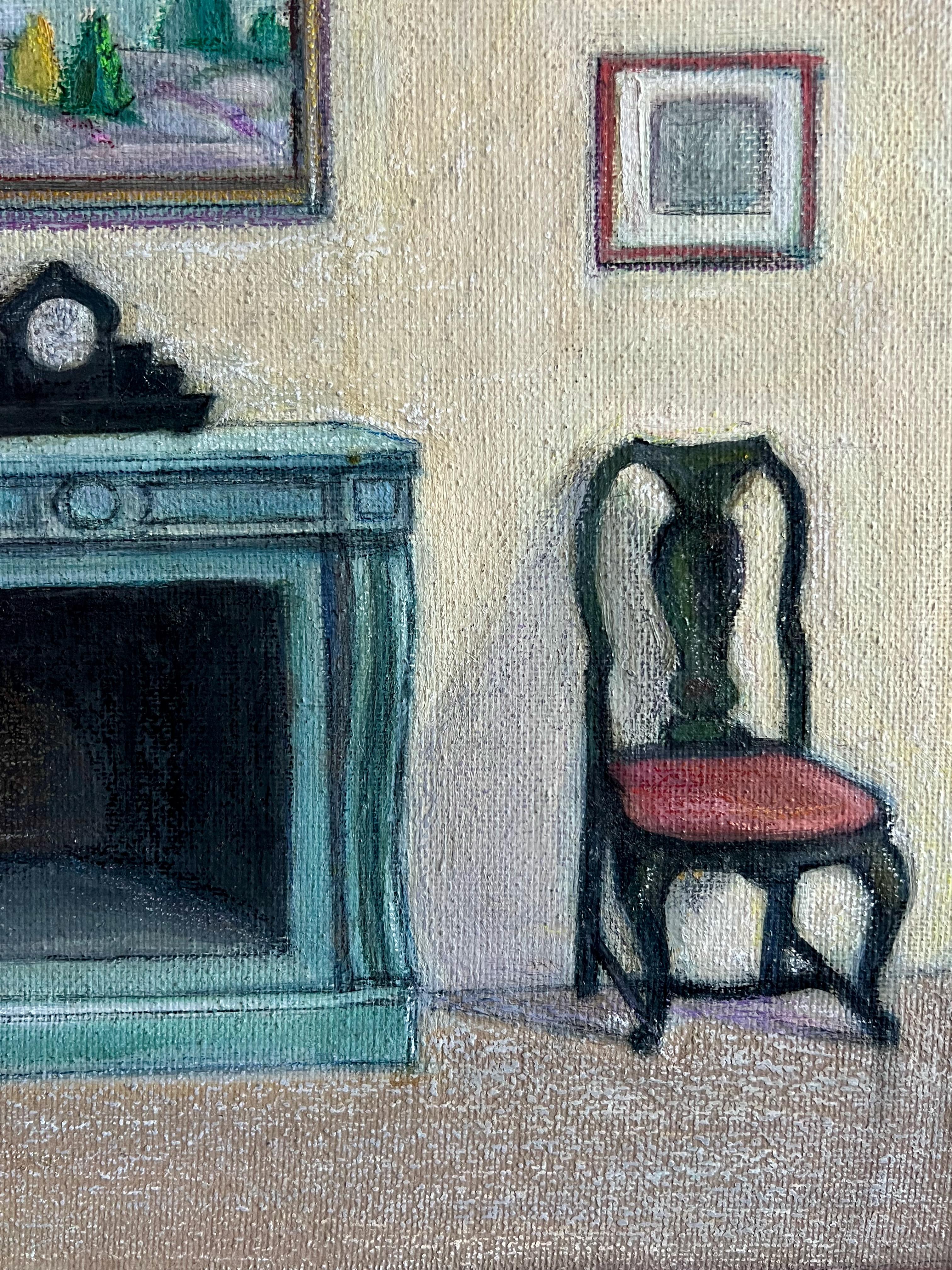 Un cautivador cuadro interior del artista Per Fischer, que representa el salón de su villa en Lidingö, una gran isla a las afueras de Estocolmo. Firmada y fechada 