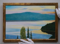 Vista de lago escandinavo del artista sueco Per Julius (n.1951), Óleo sobre lienzo