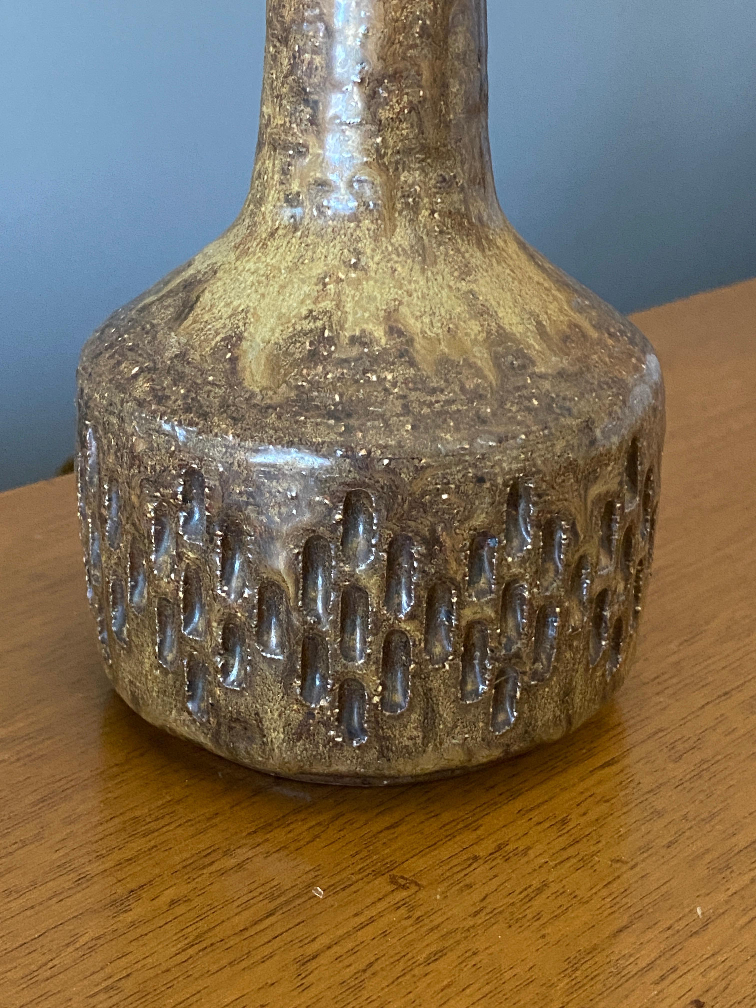 Mid-Century Modern Per Linneman-Schmidt, Table Lamp, Brown-Ceramic, Fabric, Palshus, Denmark 1960s