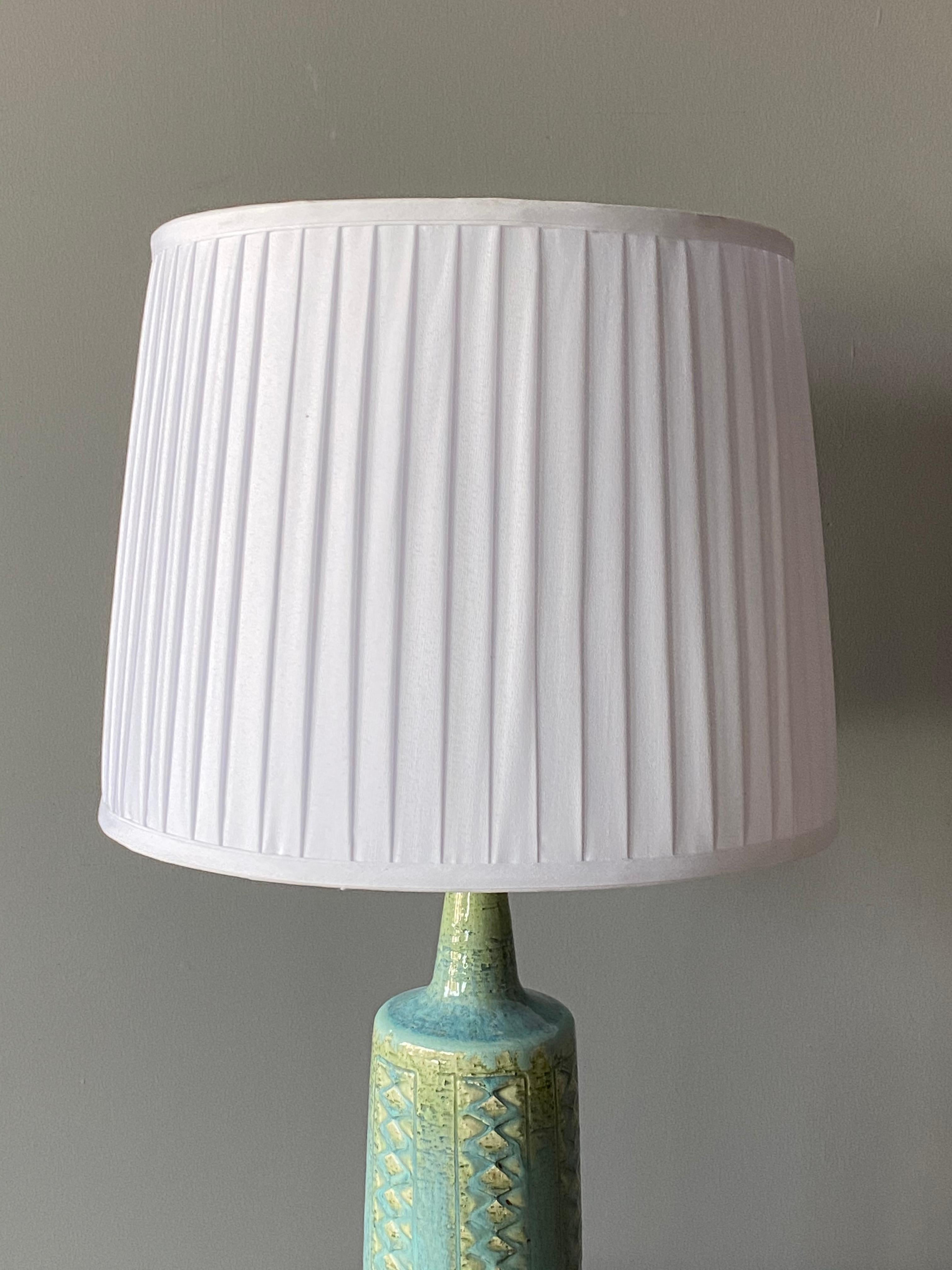 Mid-Century Modern Per Linneman-Schmidt, Table Lamp, Stoneware, Fabric, Palshus, Denmark, 1960s