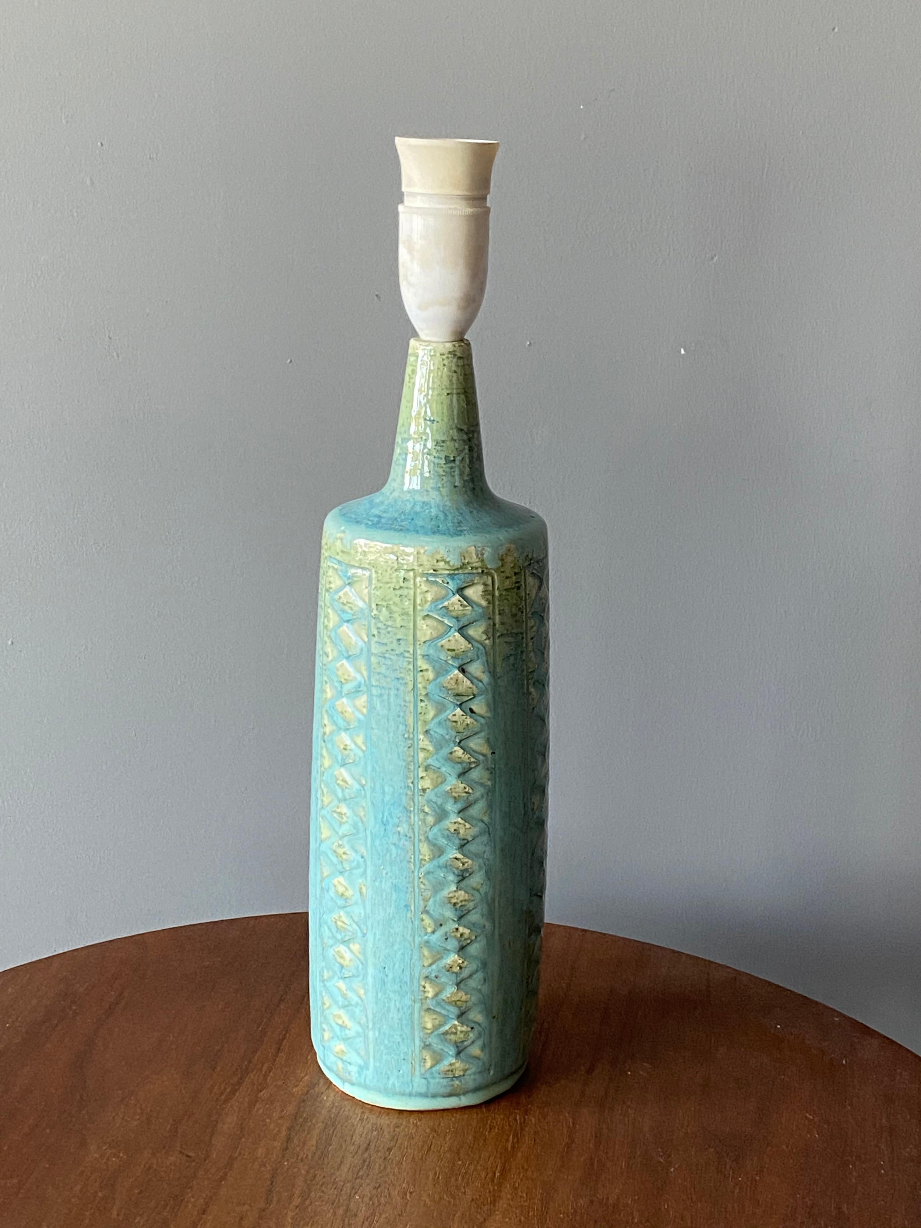 Danish Per Linneman-Schmidt, Table Lamp, Stoneware, Fabric, Palshus, Denmark, 1960s