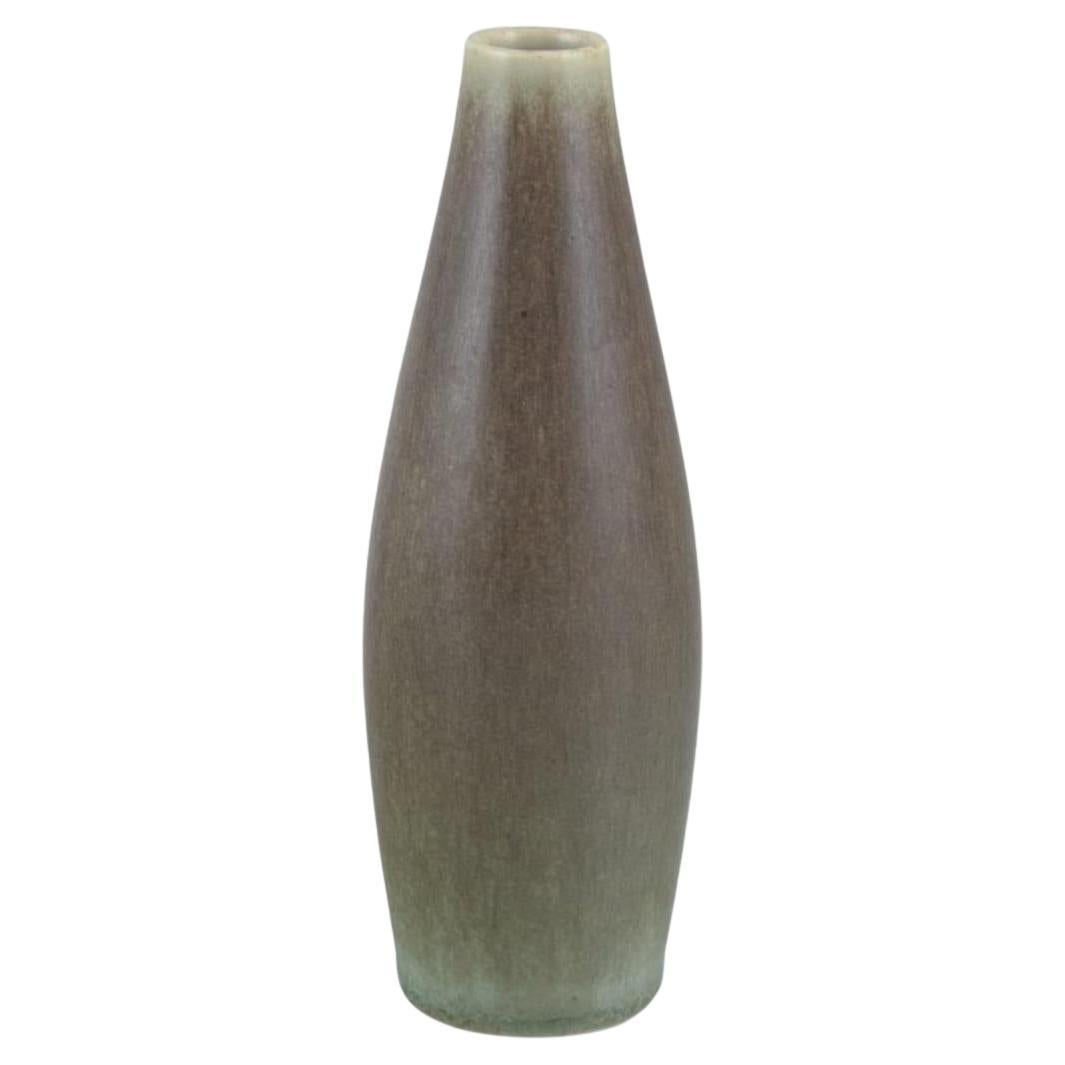 Per Linnemann-Schmidt for Palshus. Ceramic vase in olive green hare fur glaze.