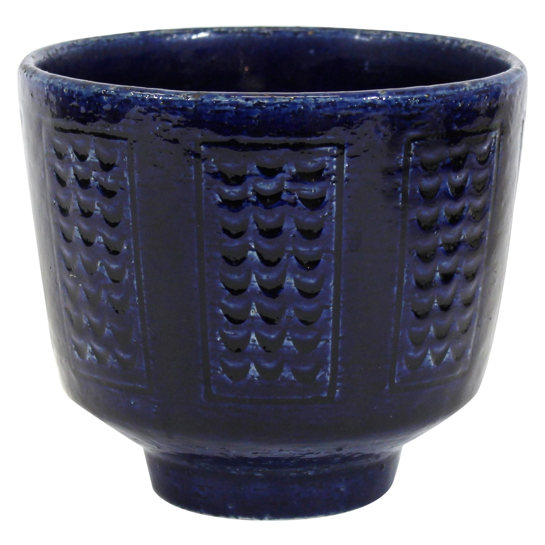 Dänische blaue Keramikschale, Mid-Century Modern, von Linnemann-Schmidt für Palshus im Angebot