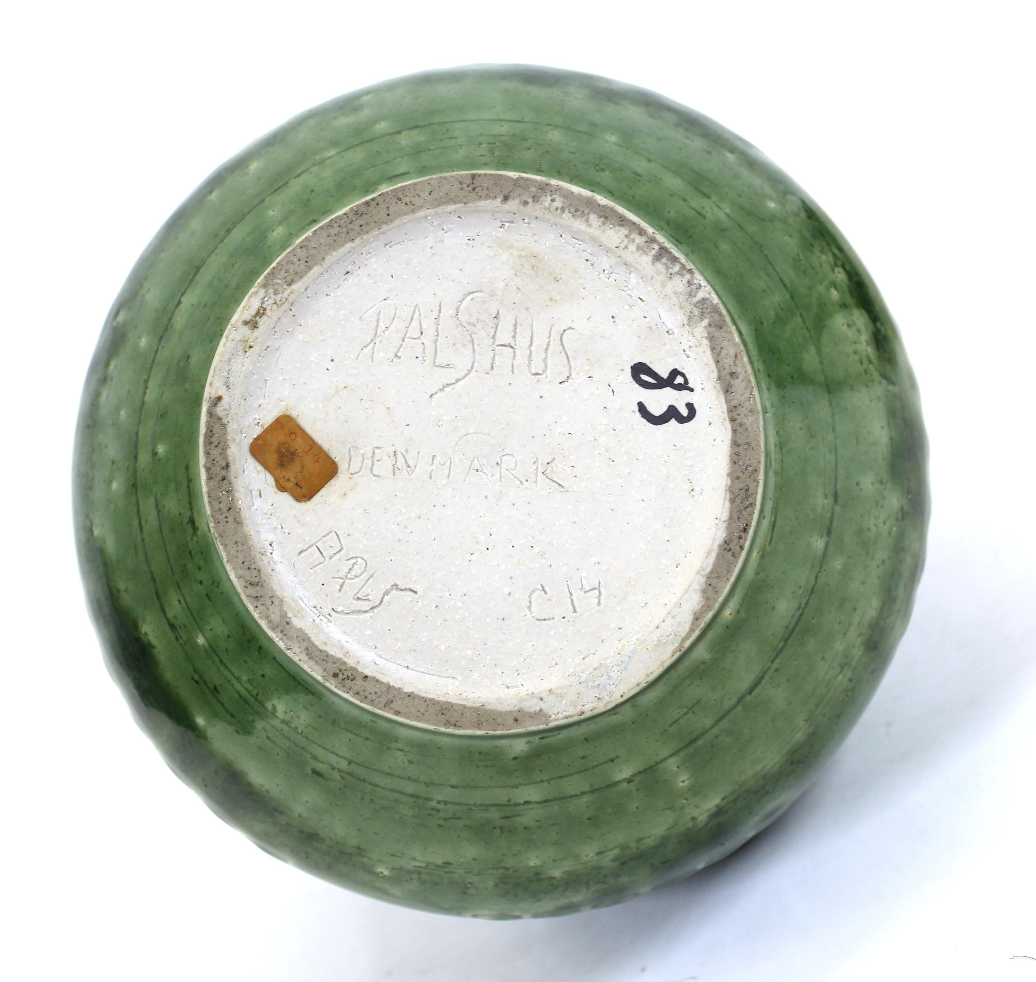 Per Linnemann-Schmidt for Palshus Danish Modern Green Glaze Ceramic Vase 1