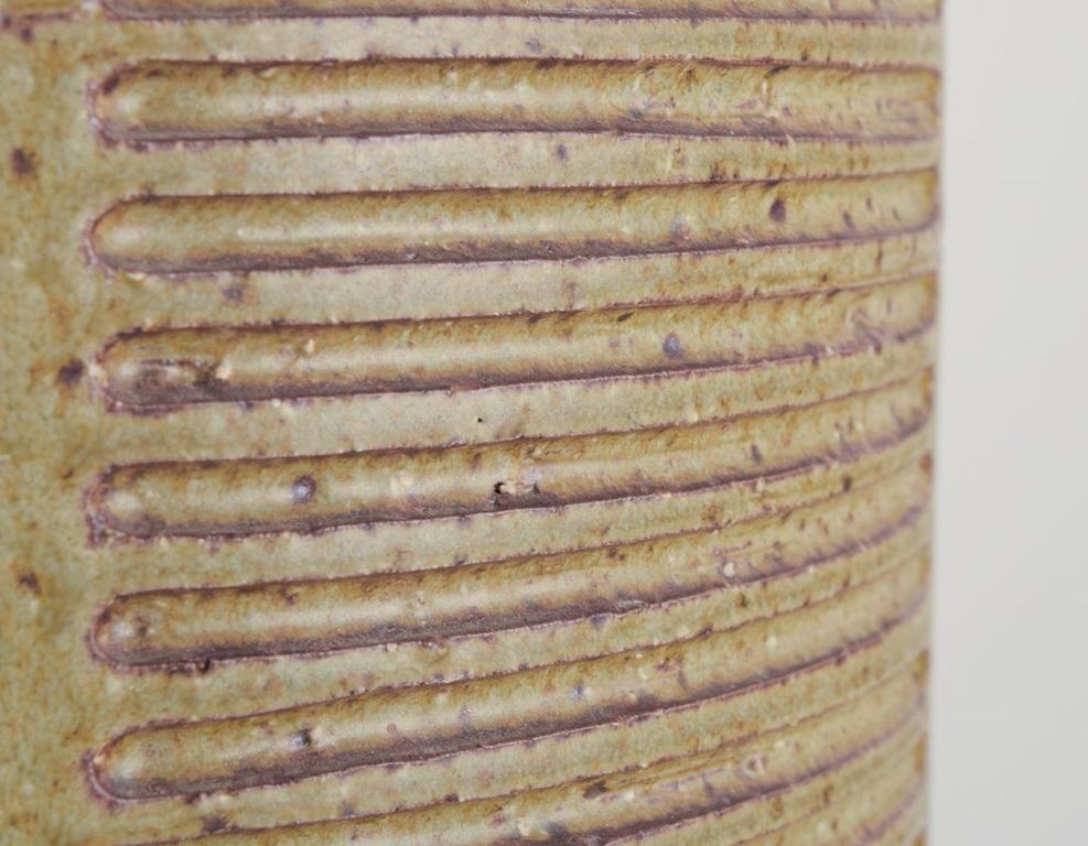 Glazed Per Linnemann-Schmidt, Palshus. Impressive floor vase with green and brown glaze For Sale