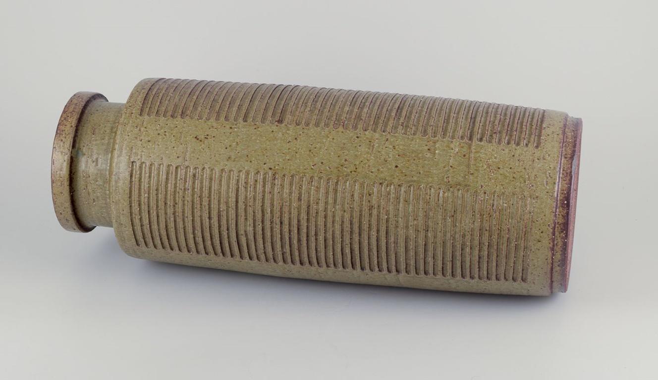 20th Century Per Linnemann-Schmidt, Palshus. Impressive floor vase with green and brown glaze For Sale